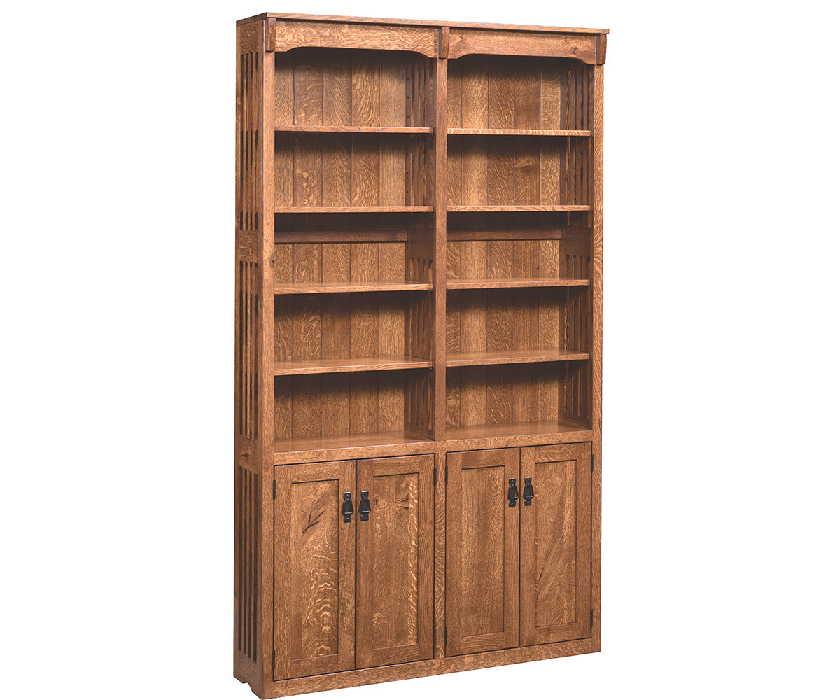 amish bookcase shown in brown maple