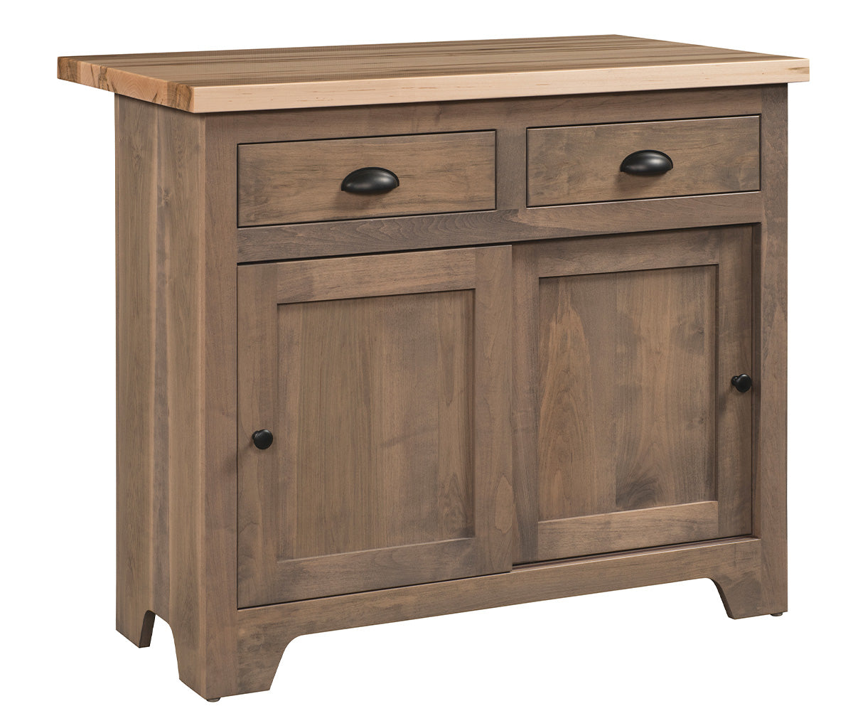 amish kitchen island shown in oak