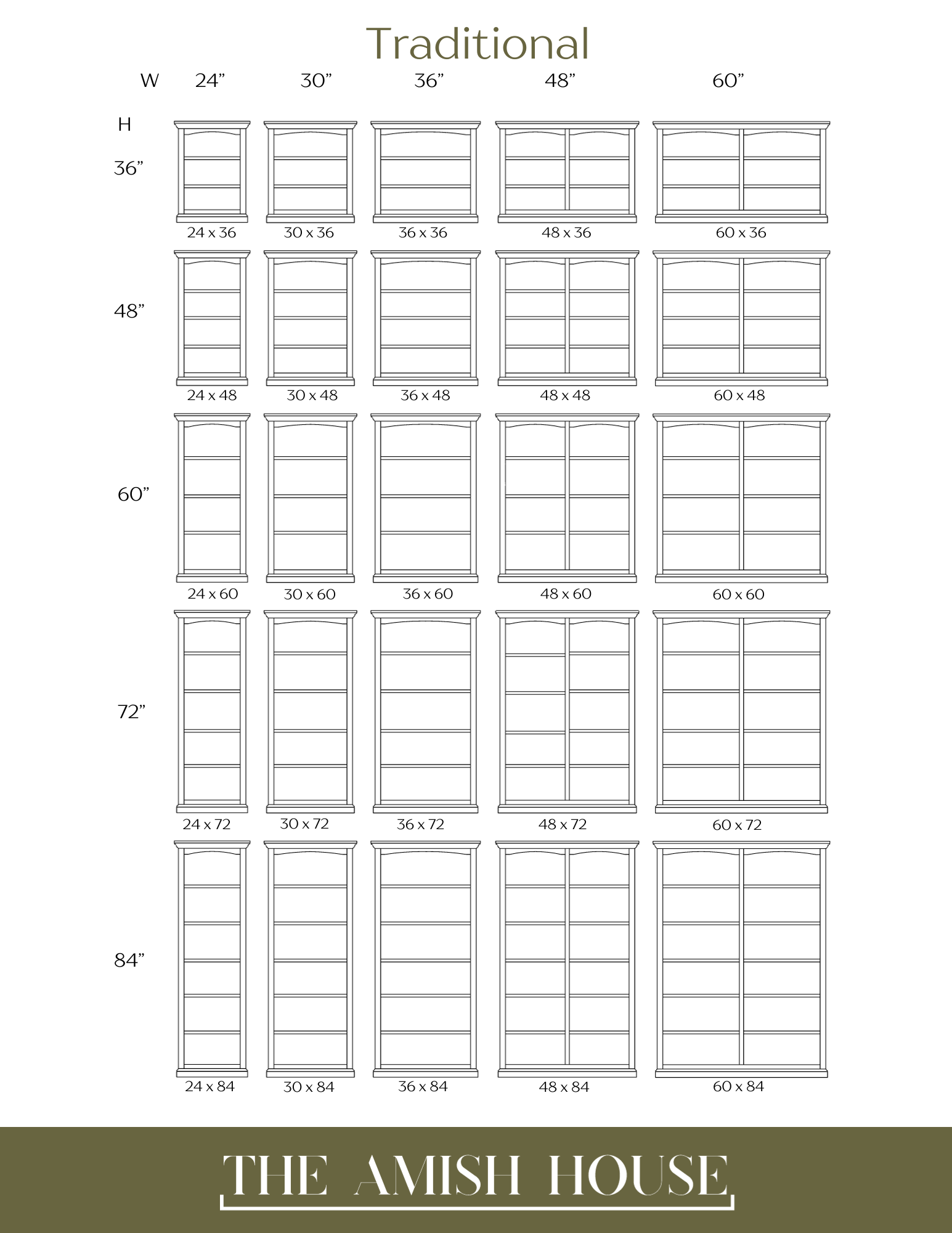 Amish Traditional Bookcase 36" Wide