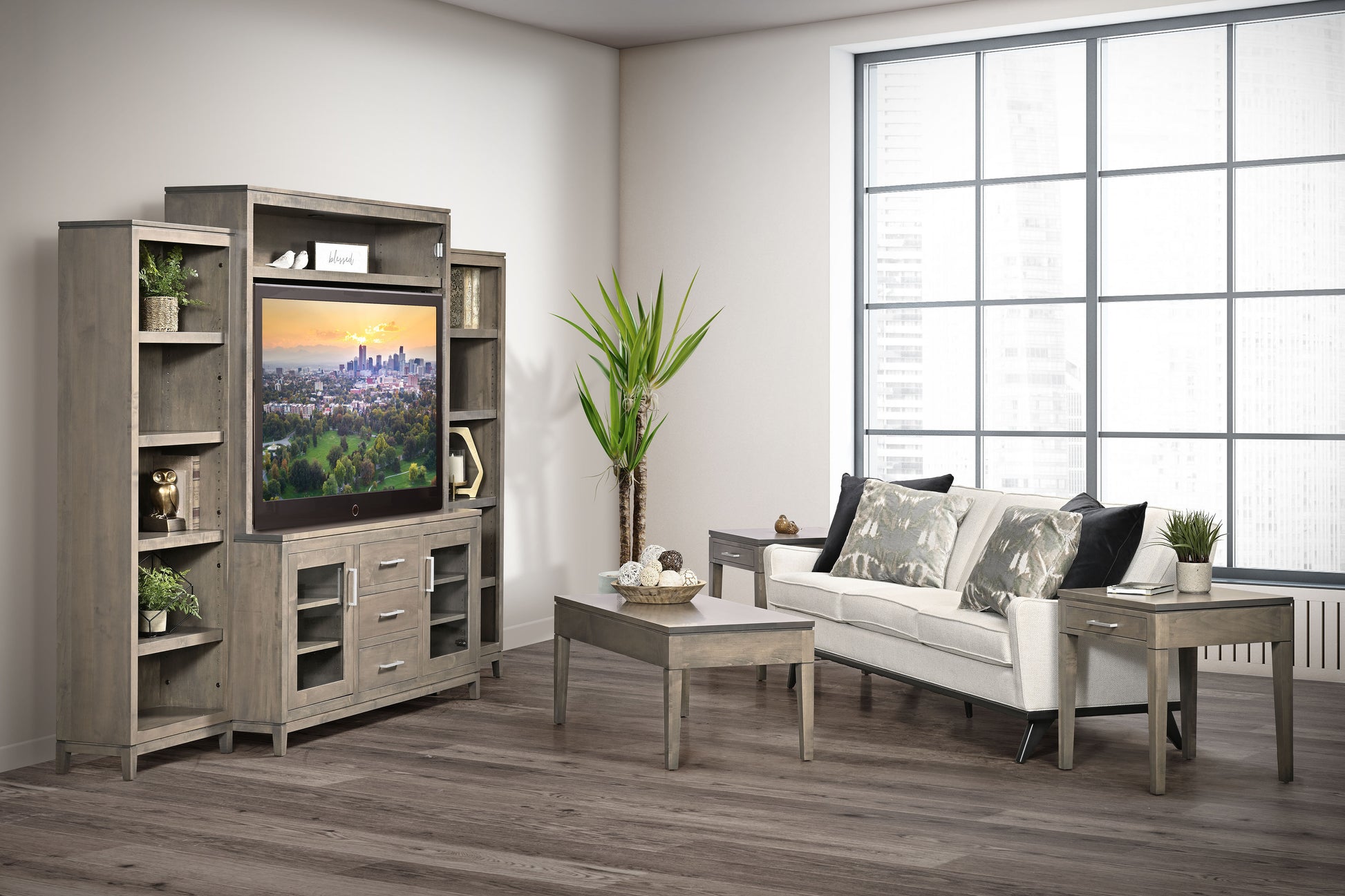 Amish Villa 79.25" Entertainment with Side Bookcases