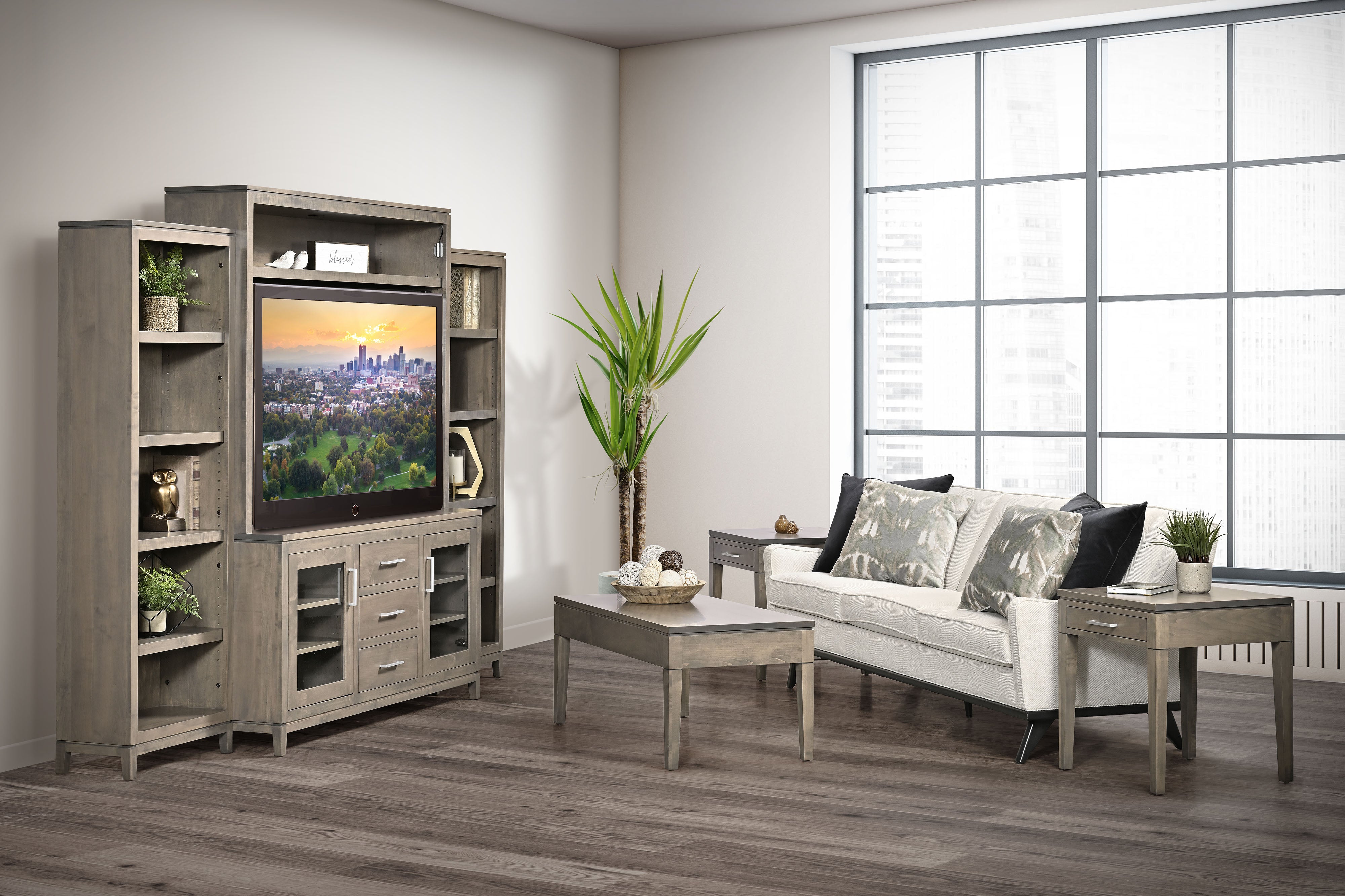 Amish Villa 79.25" Entertainment with Side Bookcases