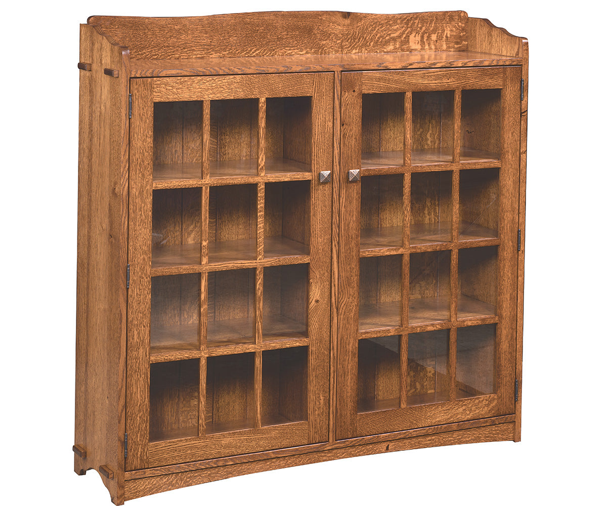 amish bookcase shown in brown maple