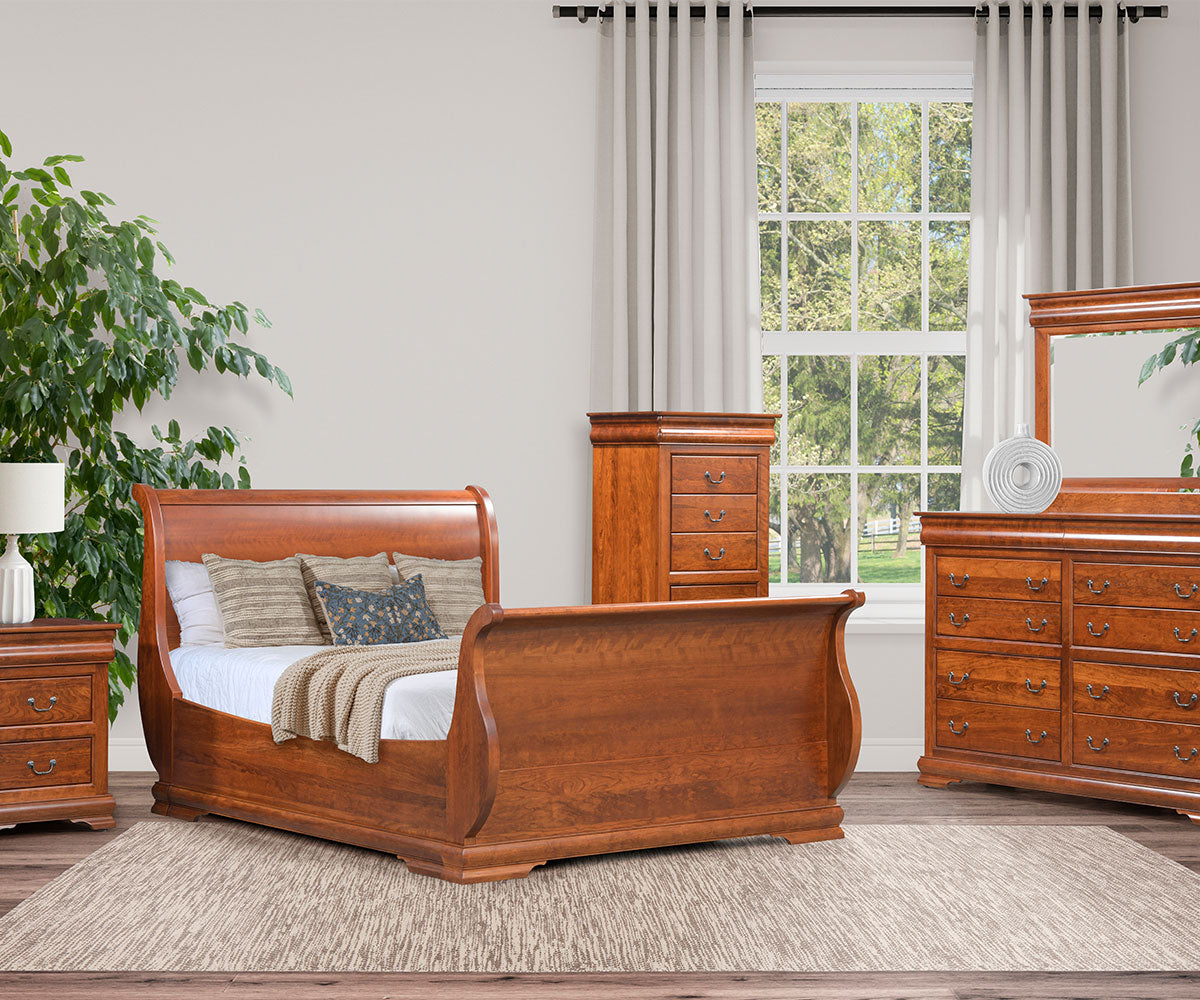 Amish Williamsburg Sleigh Bed With Sleigh Footboard-Bed-The Amish House