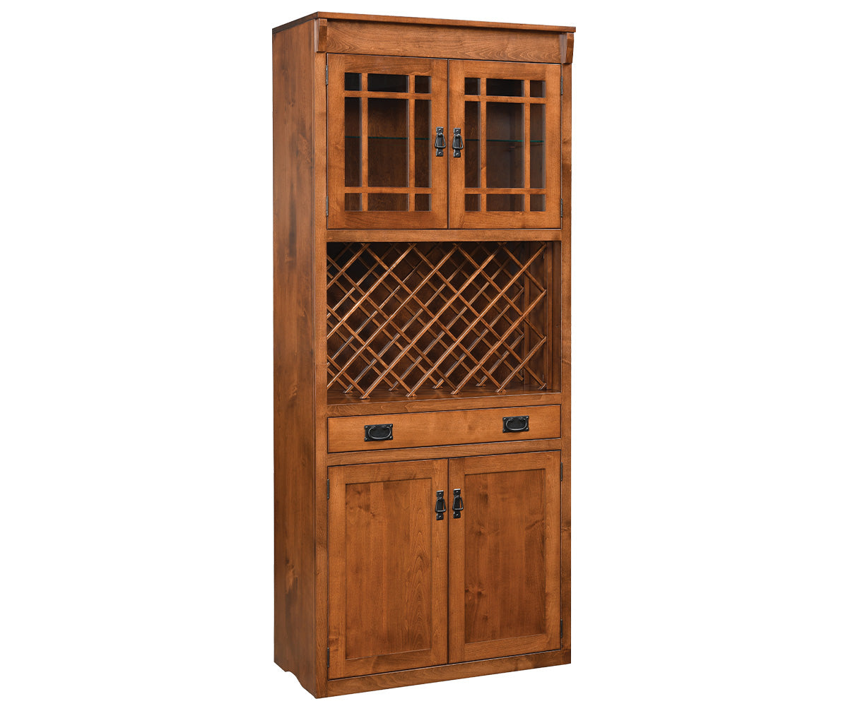 amish home bar shown in oak