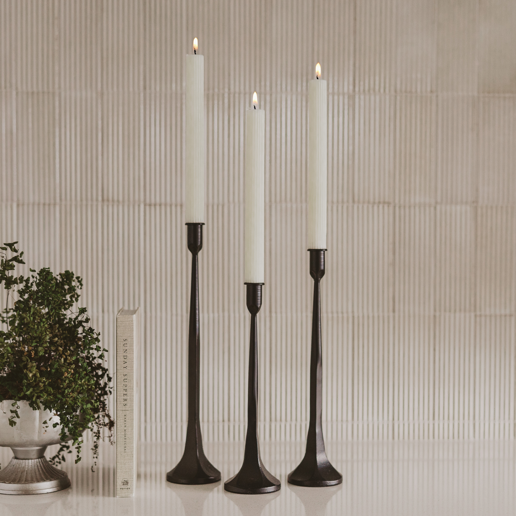 Cast Iron Taper Candle Holders, Set of 3