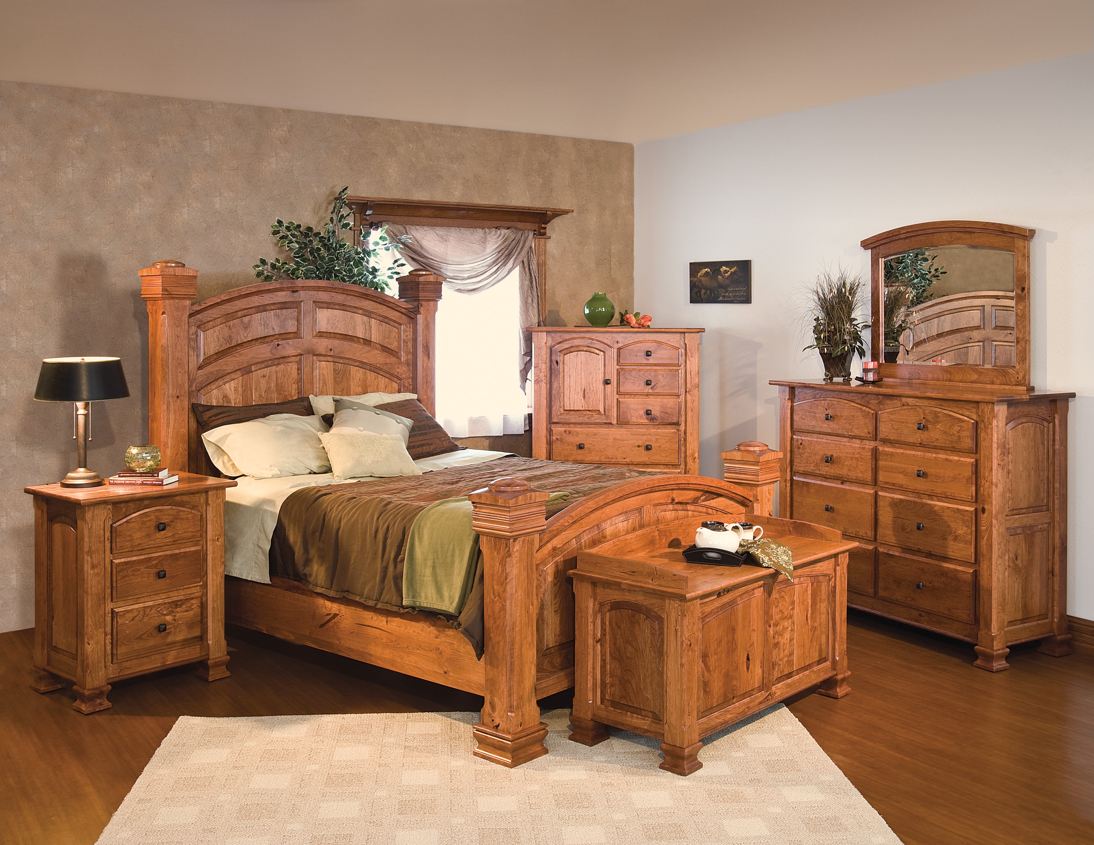 american made amish charleston bed show in rustic cherry with a honey stain