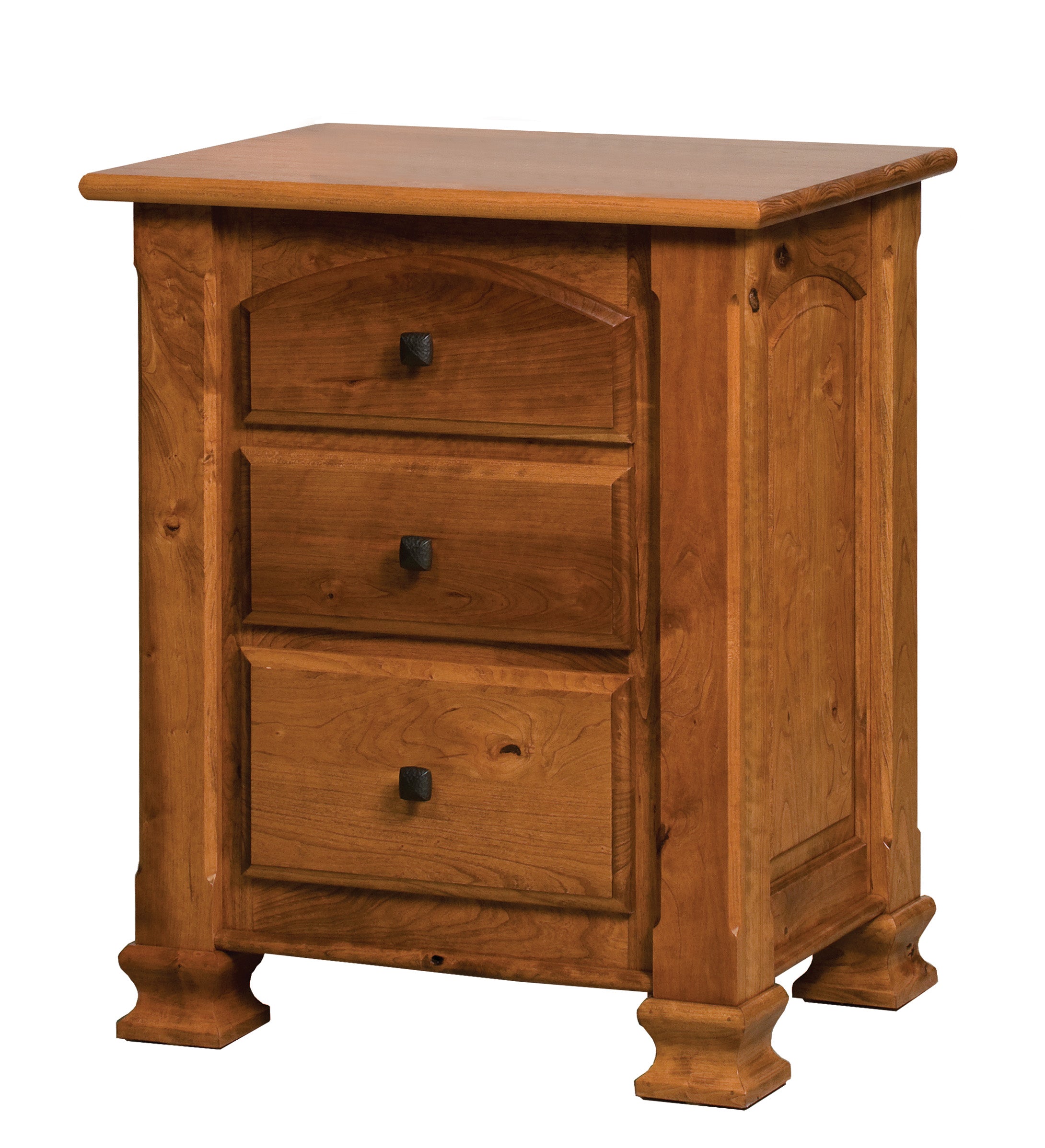 american made amish charleston nightstand shown in rustic cherry with a honey stain