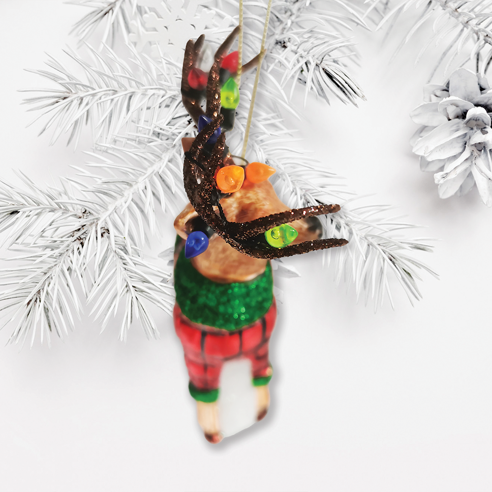 Festive Reindeer Glass Ornament