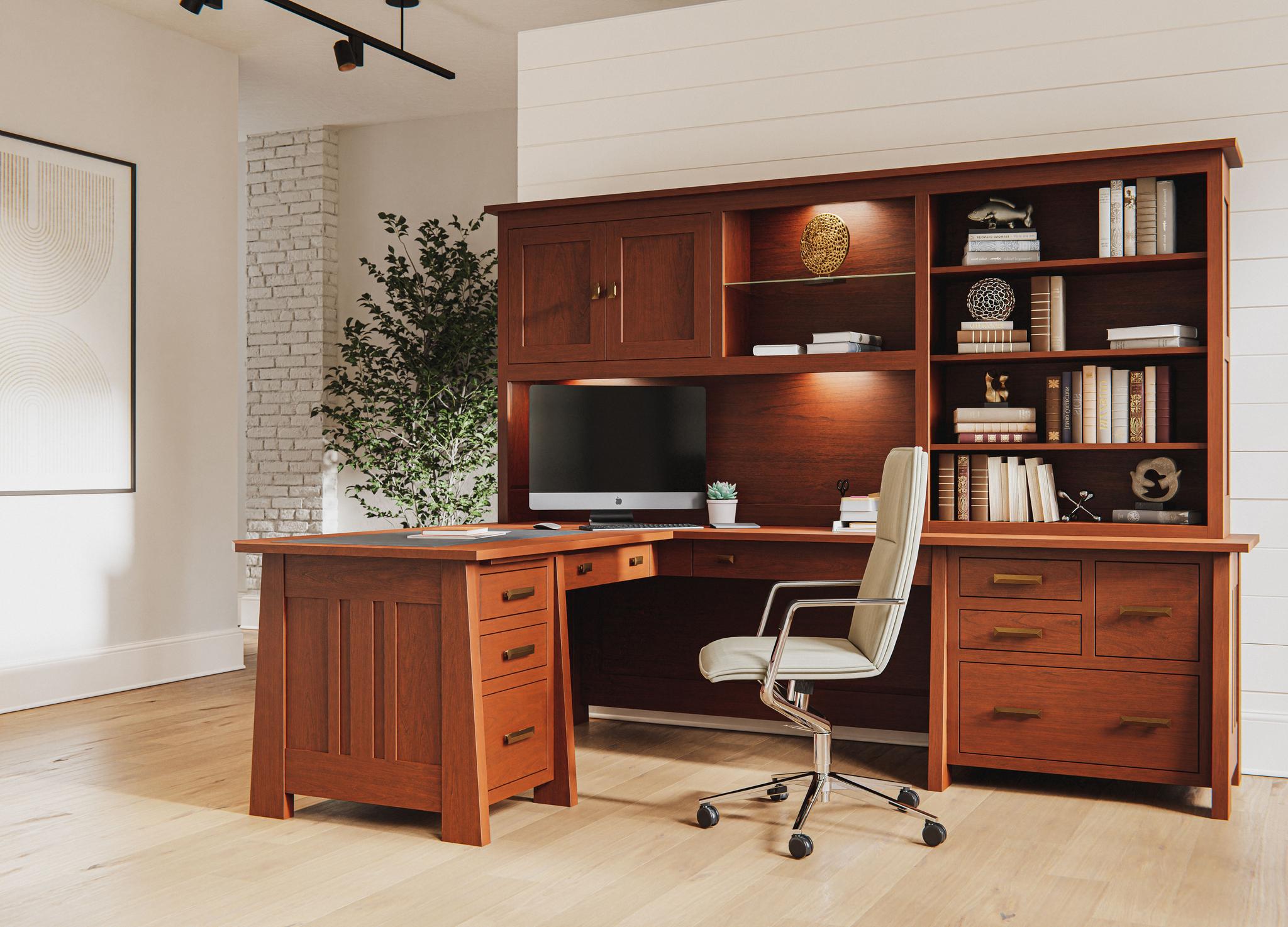 Amish Freemont Mission L-Shape Desk with Hutch-Corner Desk / Hutch-The Amish House