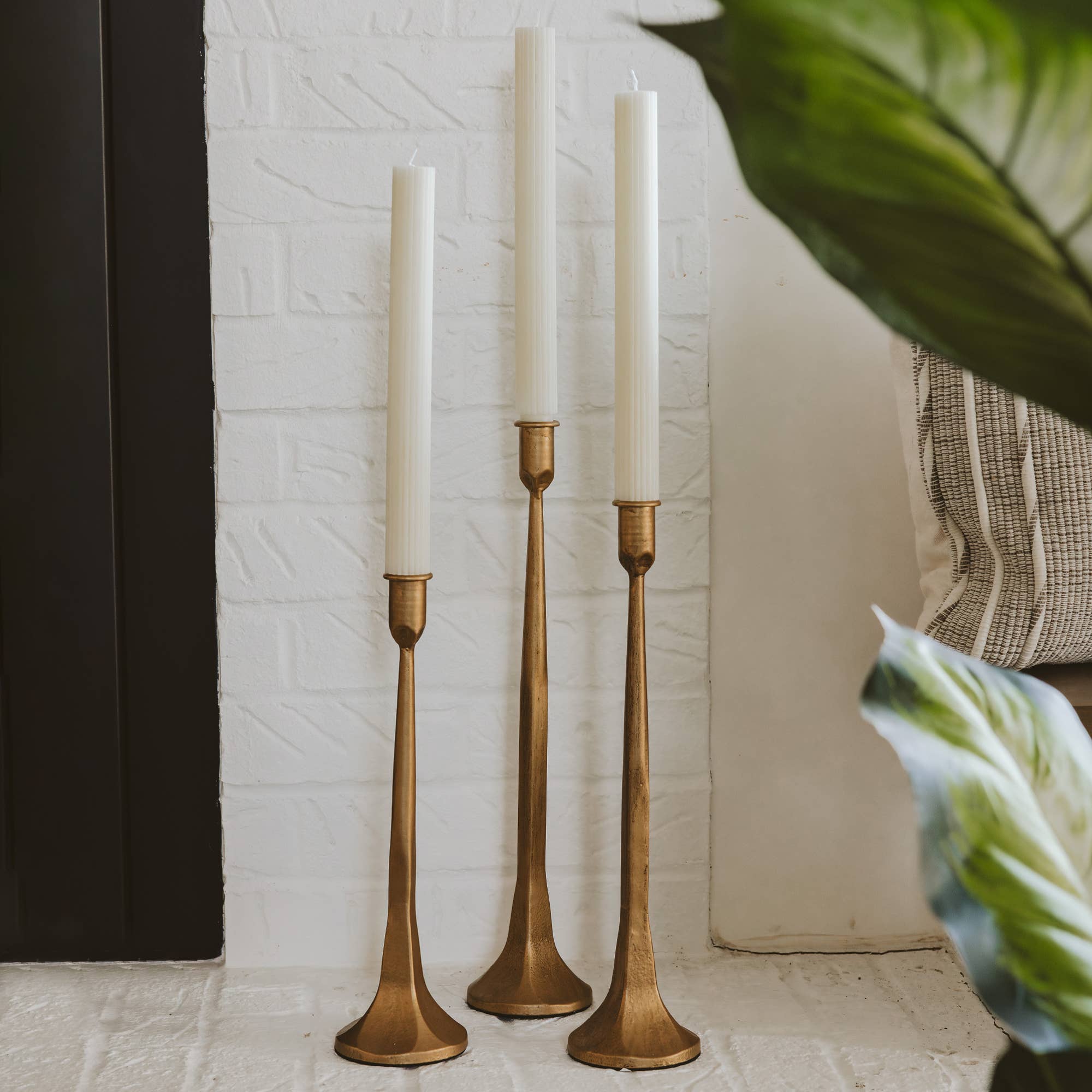 Gold Cast Iron Taper Candle Holders, Set of 3