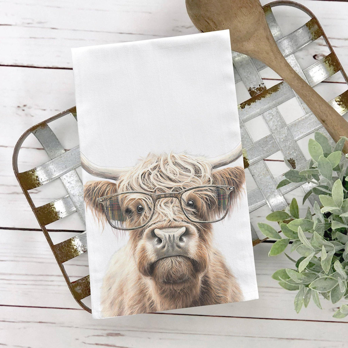 Highland Cow Cotton Tea Towel-Home Decor-Plain White-The Amish House