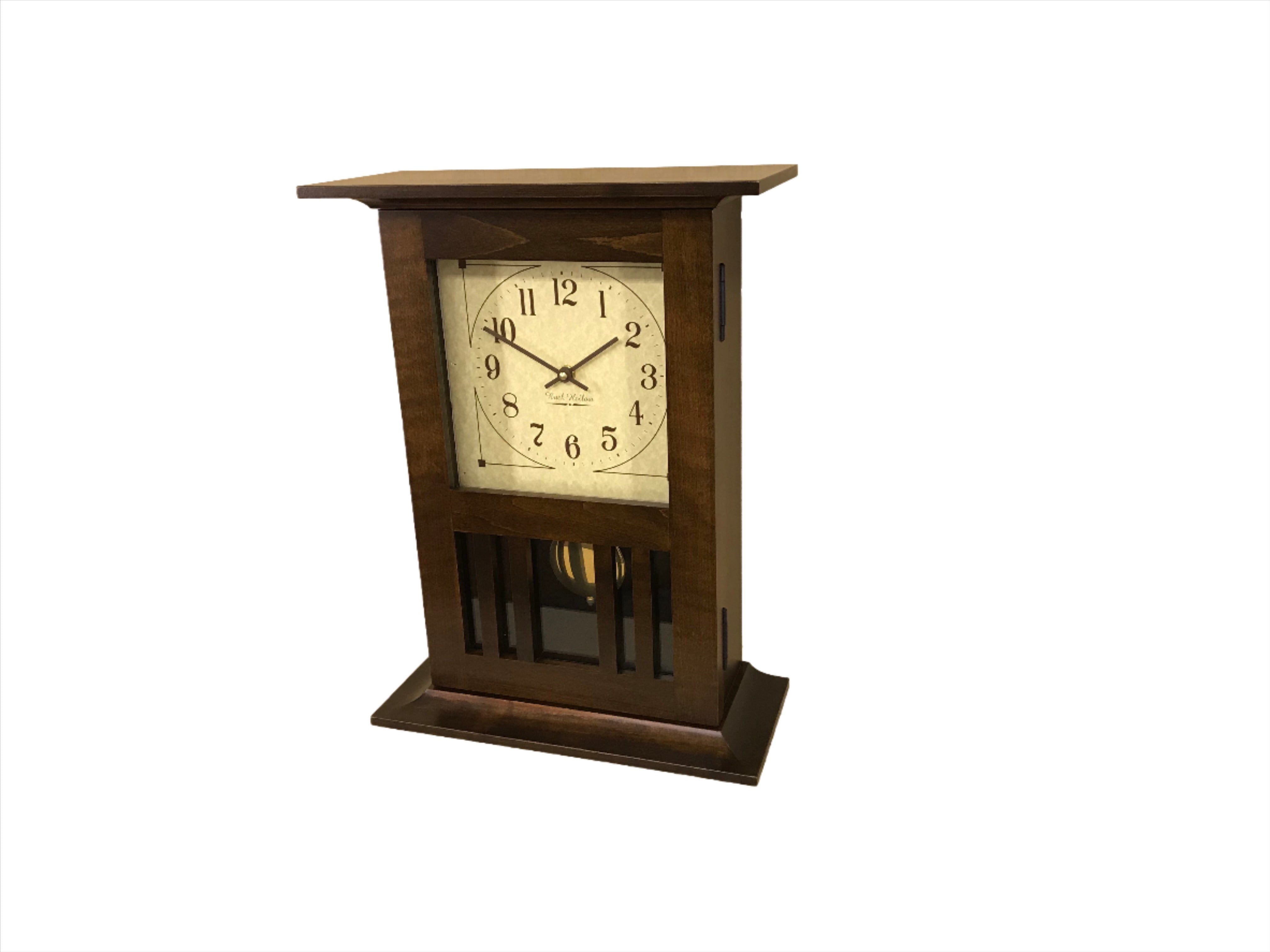 brown maple mission mantel clock with rich tobacco stain