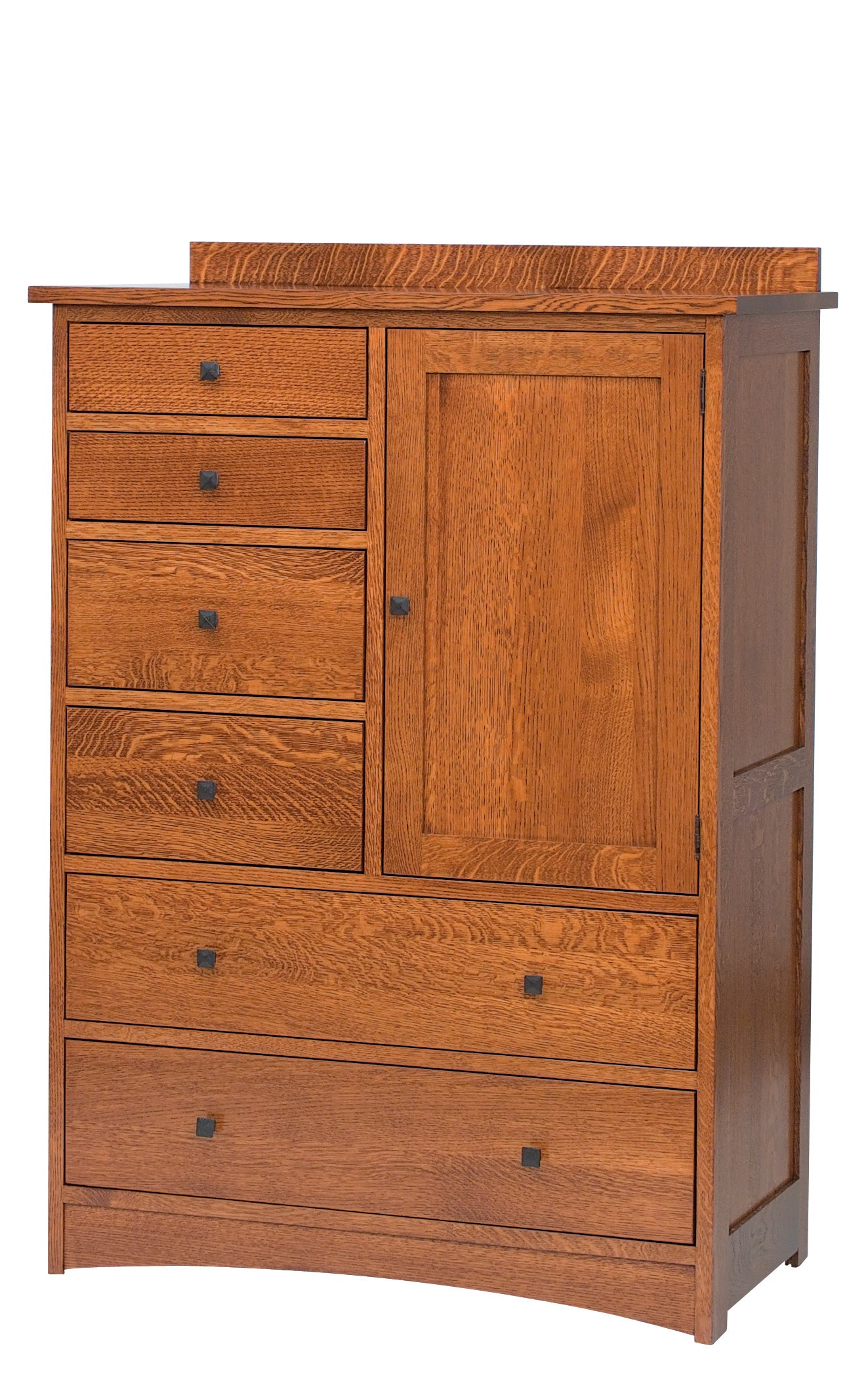 american made amish jacobson door chest shown in quartersawn white oak with a michaels cherry stain