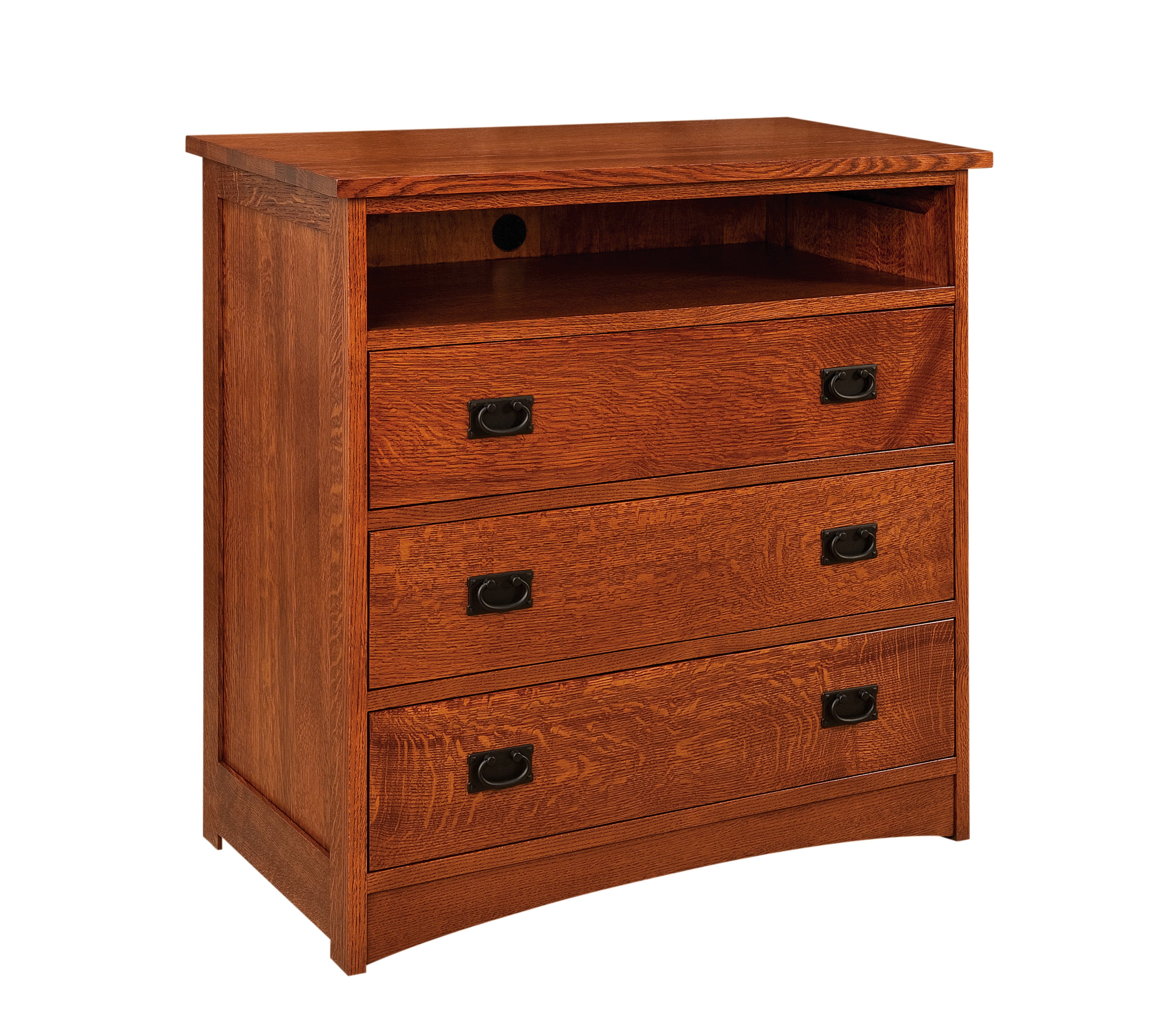 amish jacobson media chest in quartersawn white oak in michaels cherry 