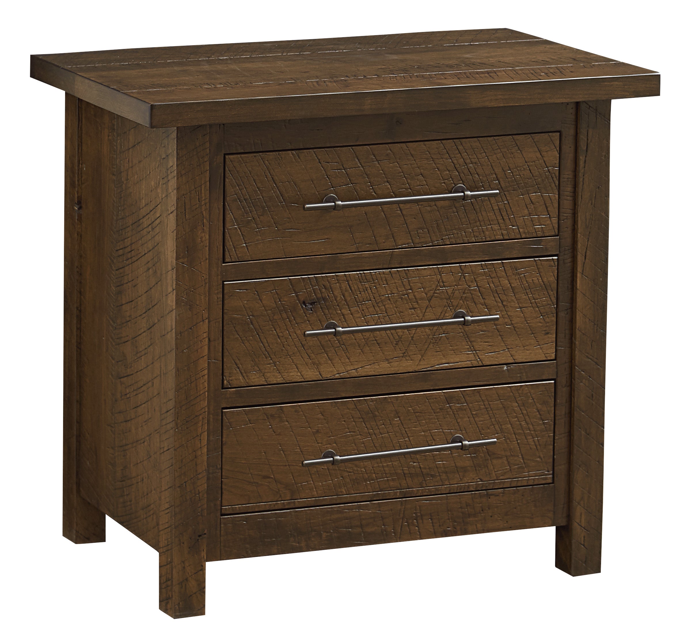 The amish kensington nightstand in rustic cherry with a vintage barnwood texture