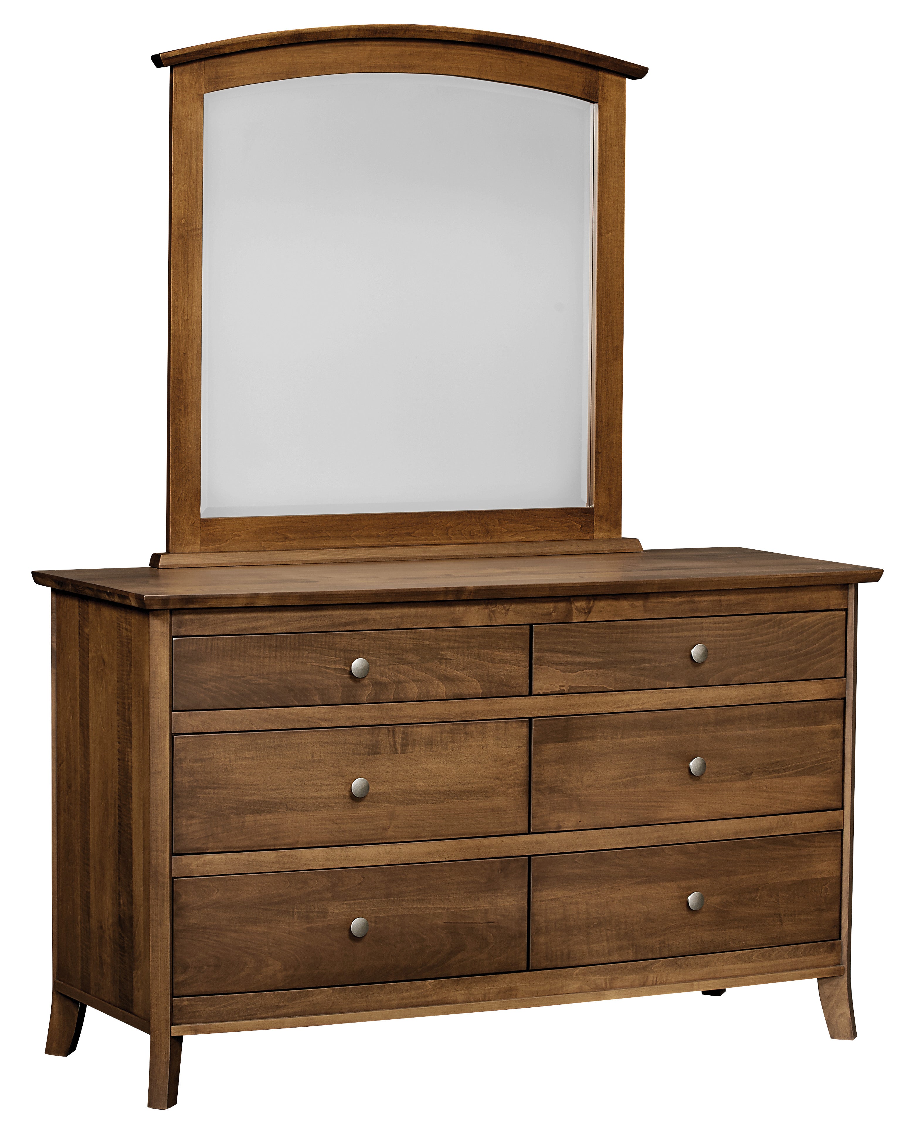 the amish laurel six drawer dresser shown in brown maple with a chocolate spice stain