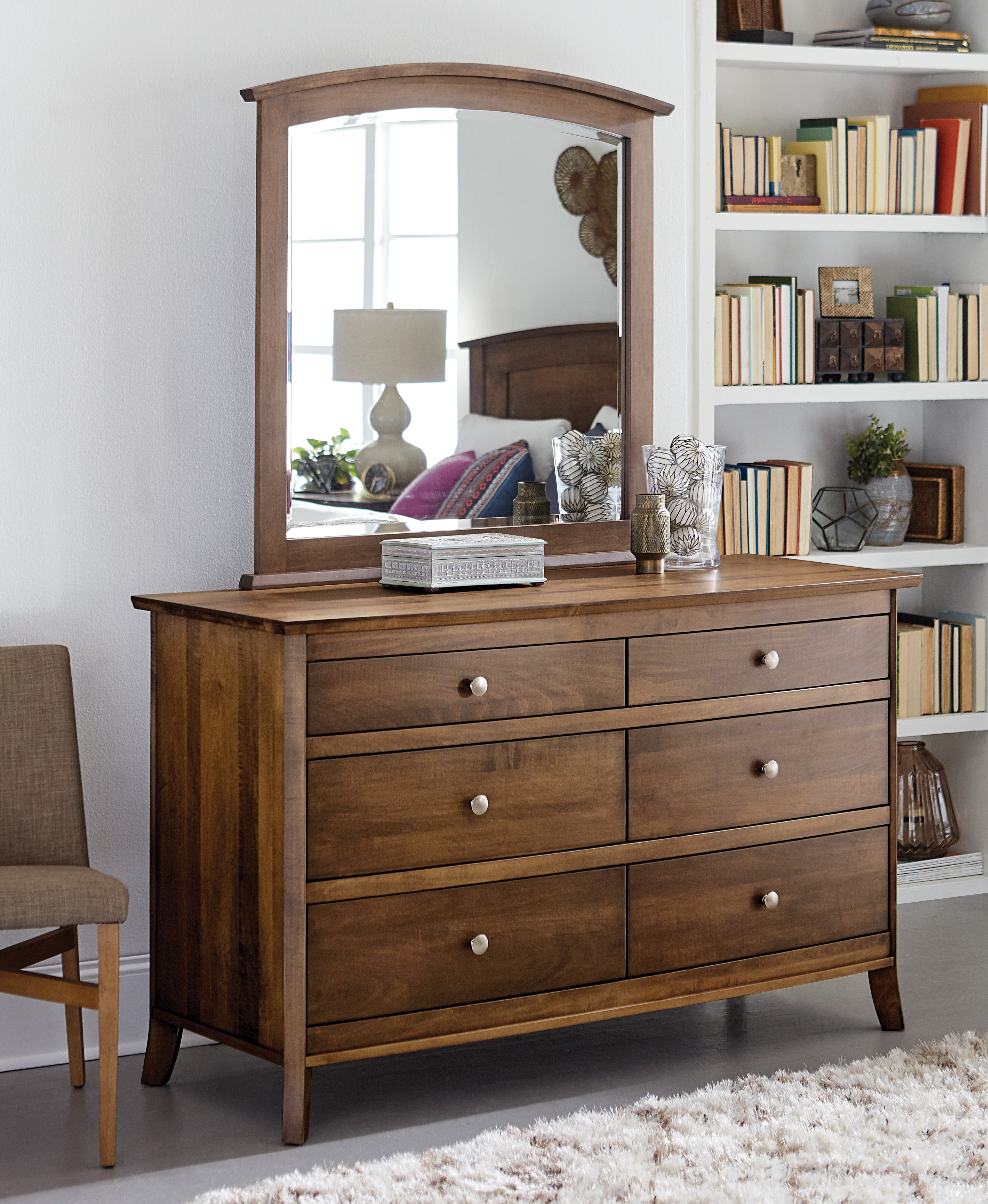 american made amish laurel six drawer dresser shown in brown maple with a chocolate spice stain