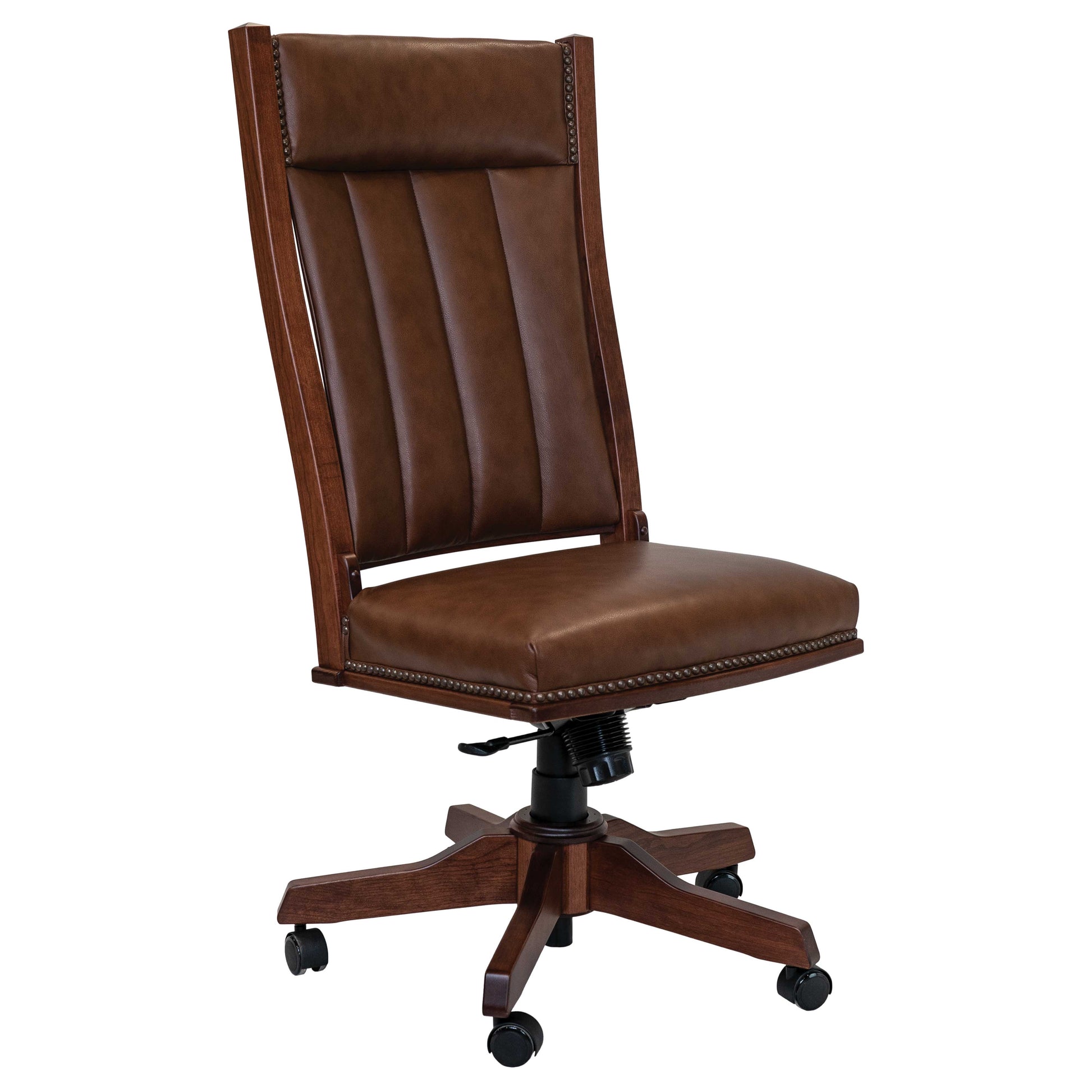 amish vintage mission side desk with gas lift quartersawn white oak michaels cherry stain L347 copper leather