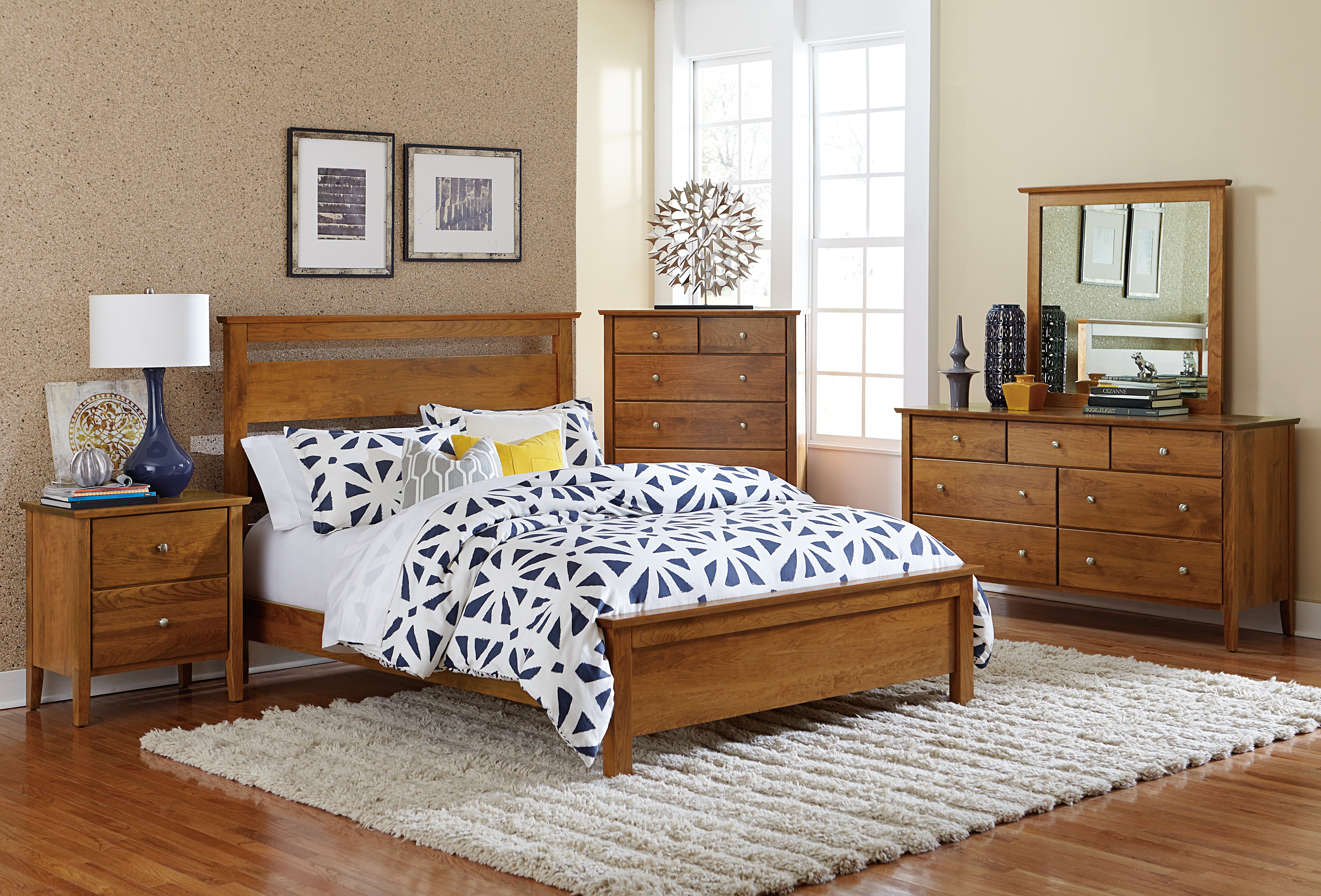 amish medina bed shown in cherry with baywood stain