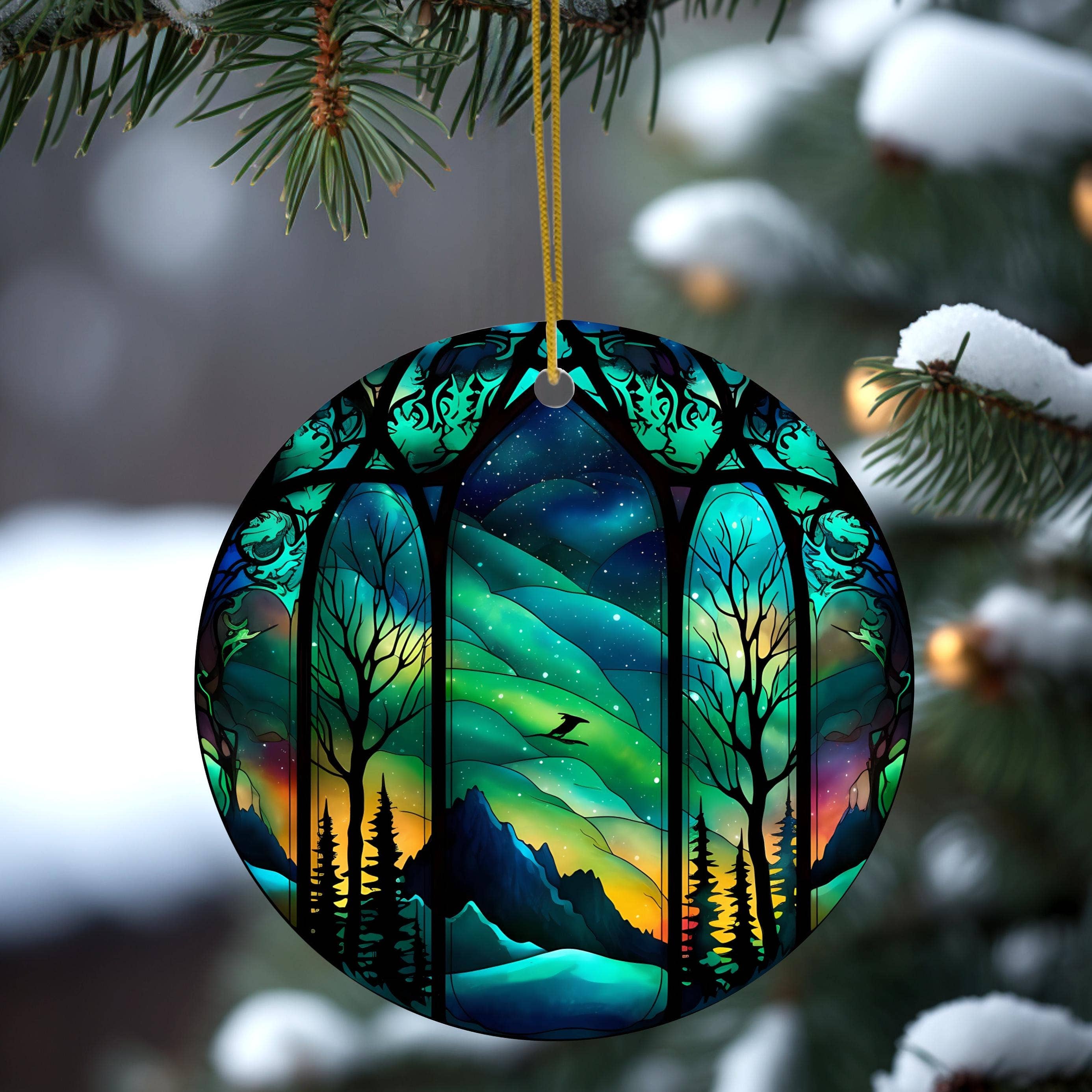 Northern Lights Stained Glass Christmas Ornament - Thumbnail 4