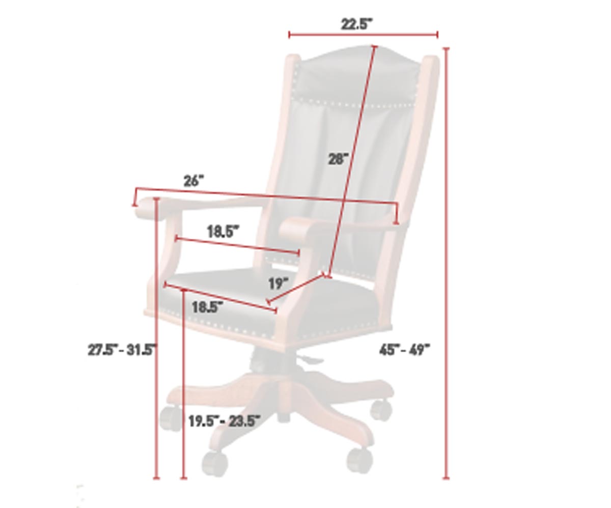 Amish Office Arm Chair with Gas Lift-Desk Chair-The Amish House