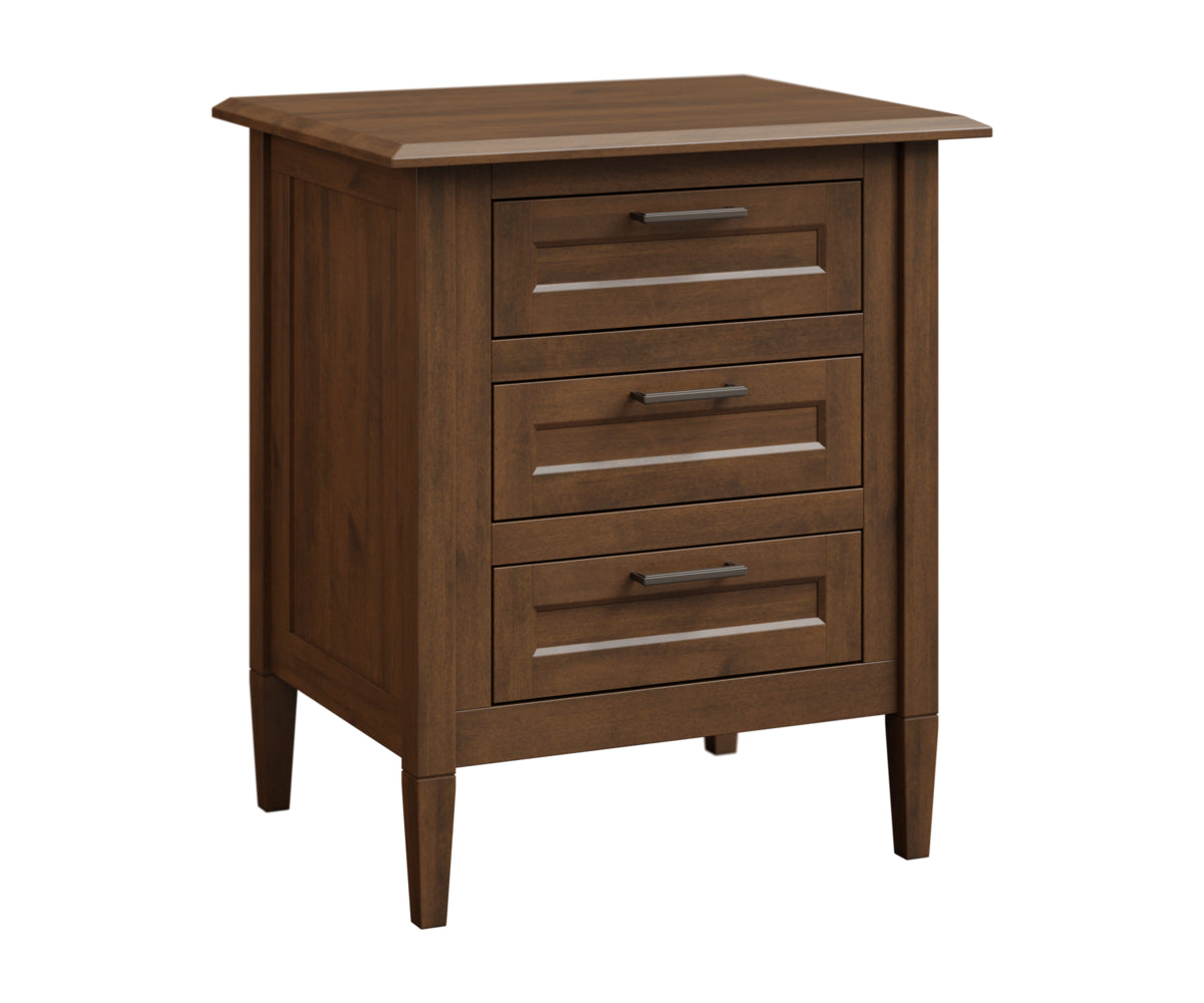 amish willow three drawer nightstand in brown maple with stain cappuccino