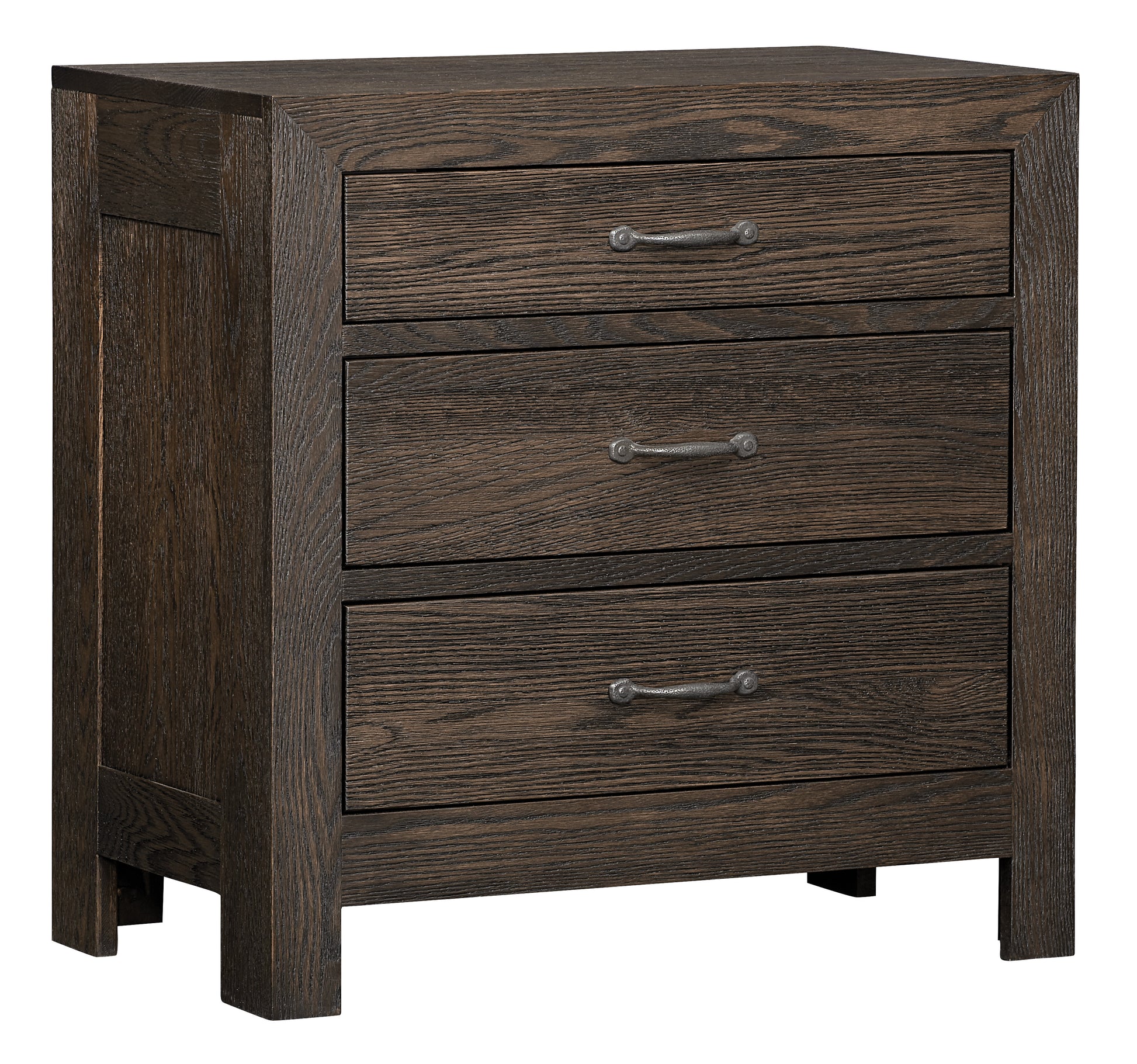 The amish sonoma three drawer nightstand shown in oak with briar stain