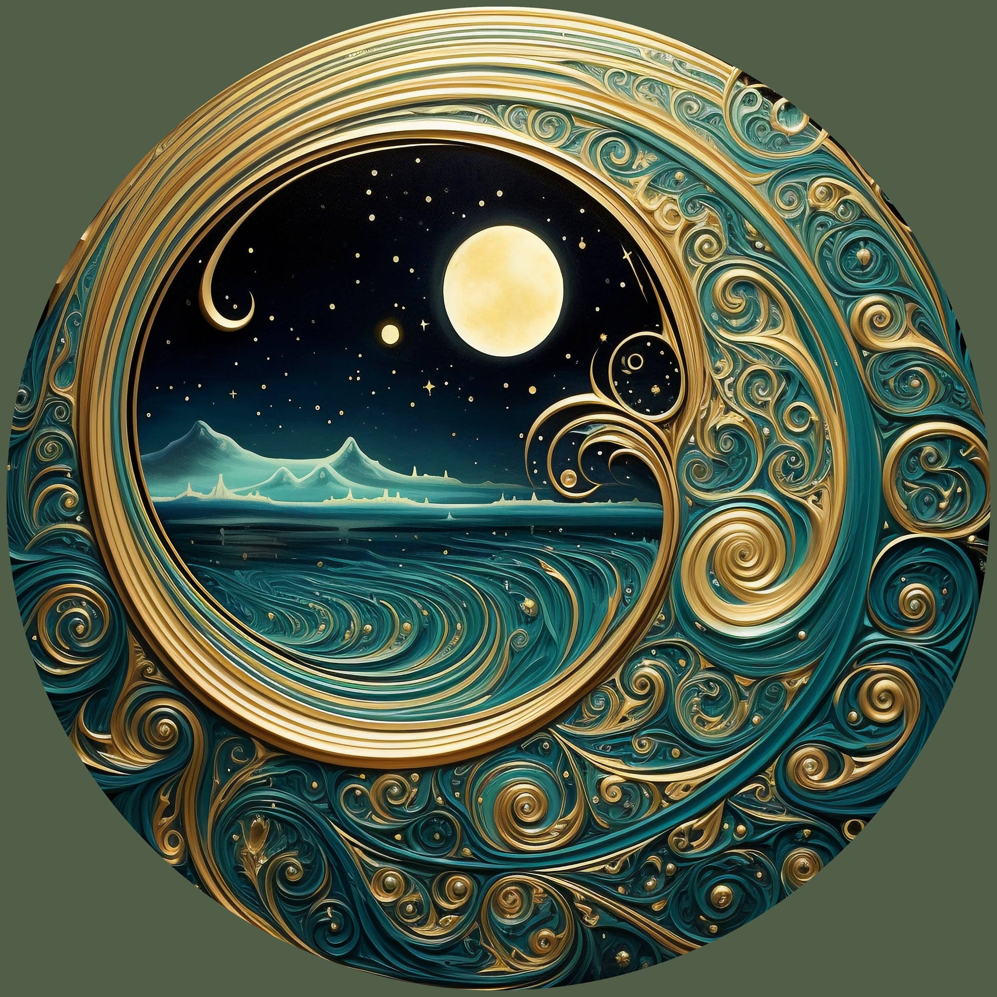 Starry Night Teal & Gold Celestial Ornament