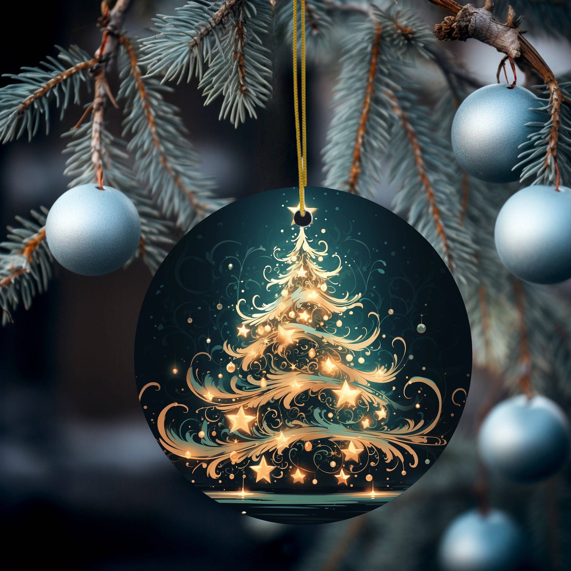 Teal & Gold Holiday Ornament