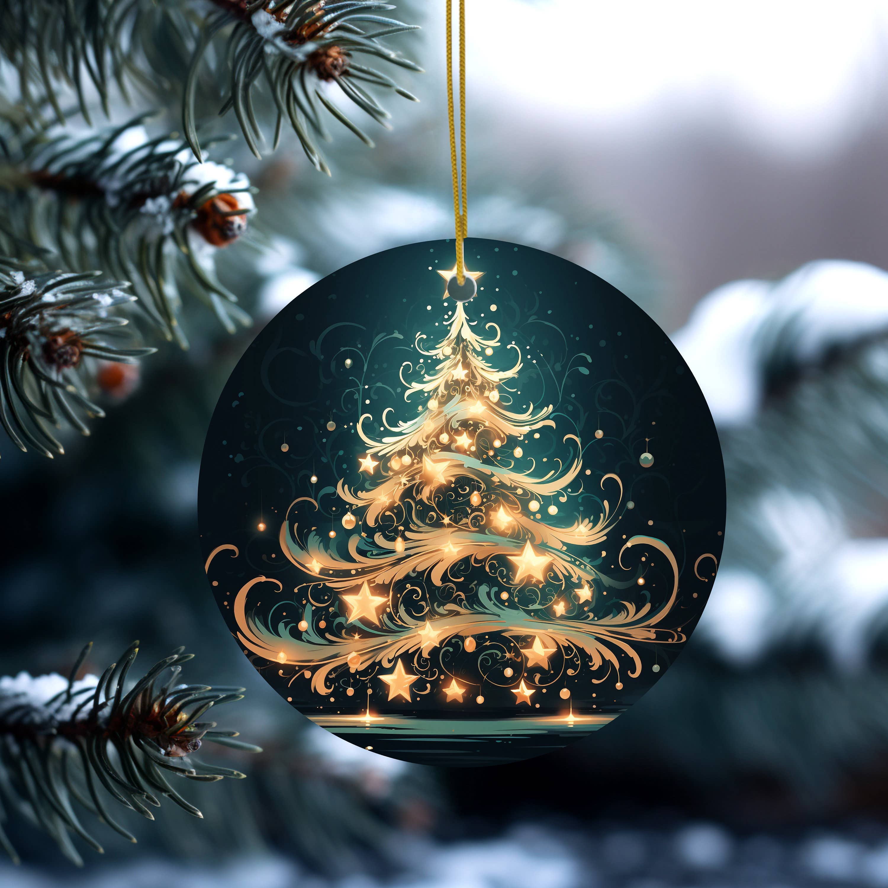 Teal & Gold Holiday Ornament