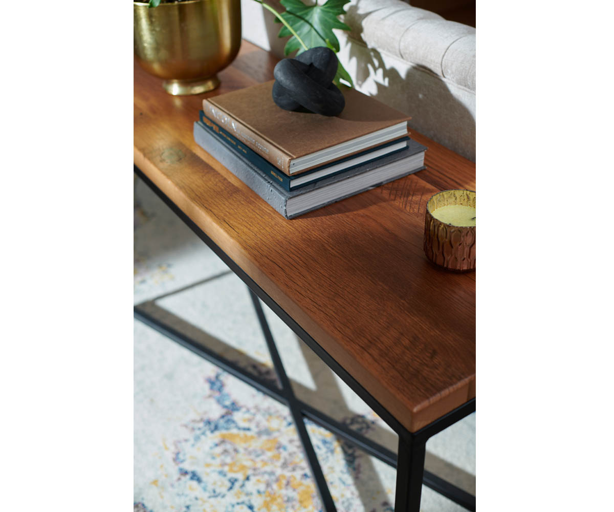 flagstaff sofa table in rustic hickory with natural stain
