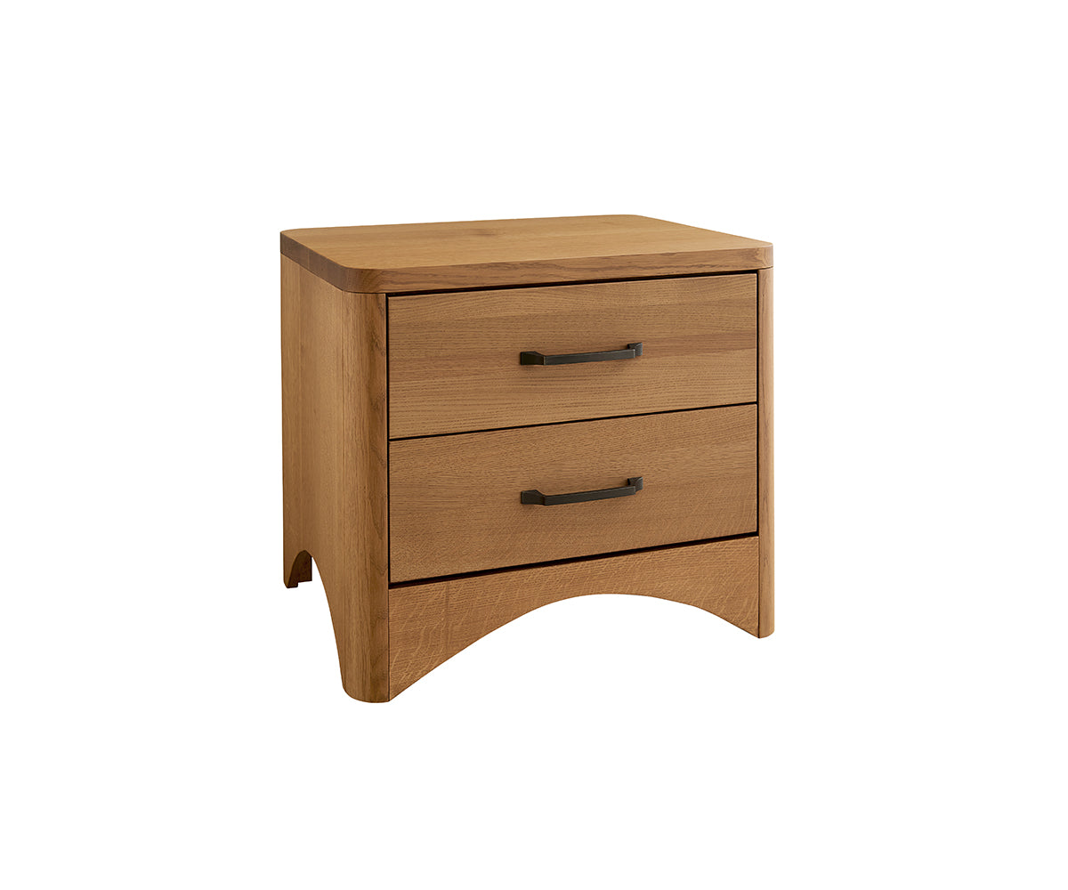 american made amish woodmont nightstand shown in quartersawn white oak with a harvest stain