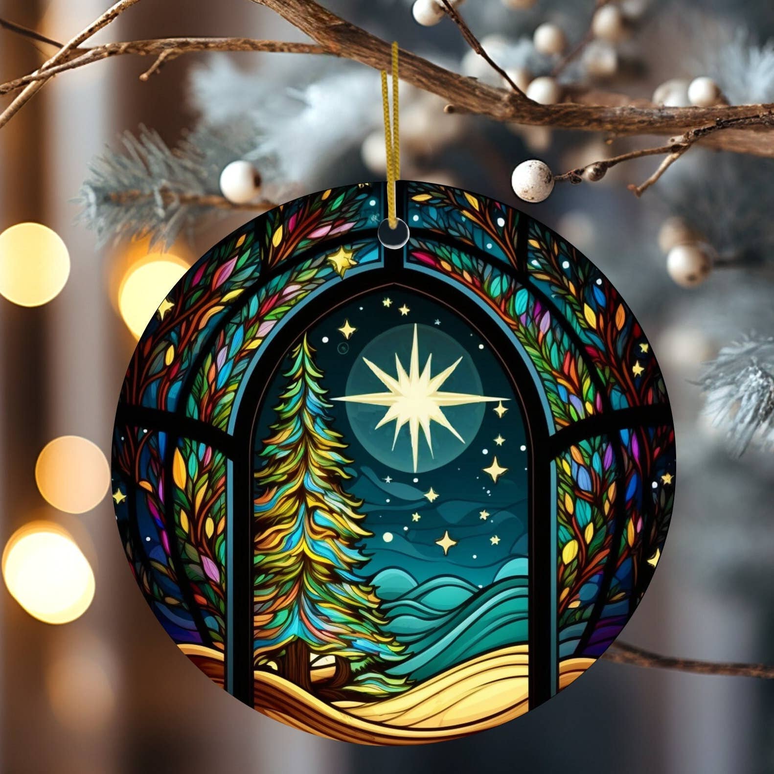Winter Night Christmas Ceramic Ornament