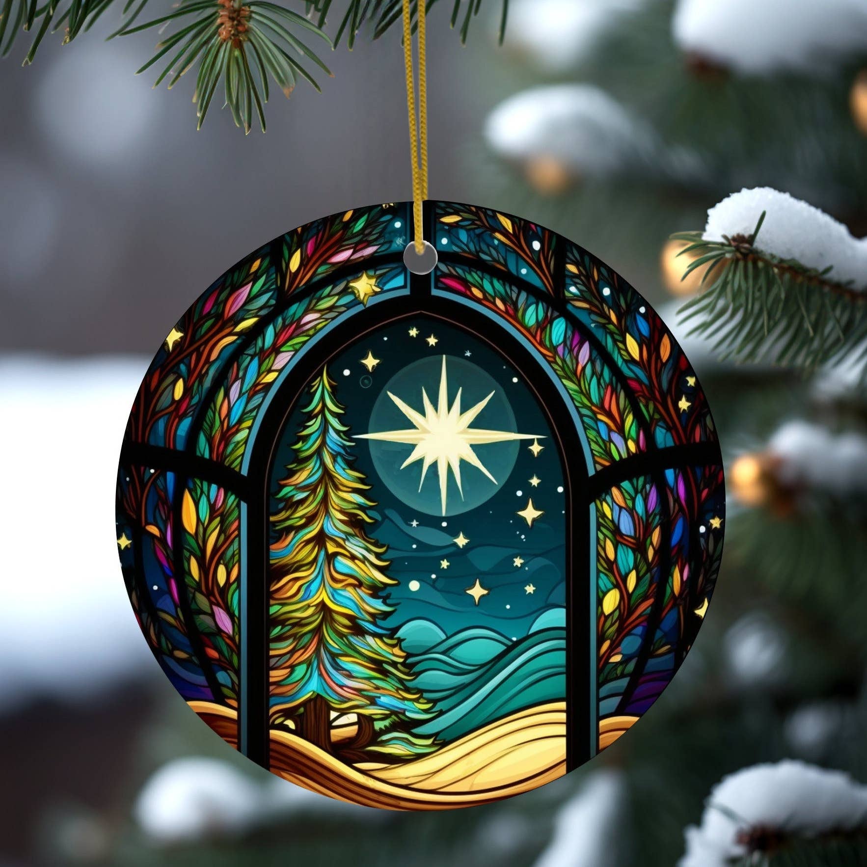 Winter Night Christmas Ceramic Ornament