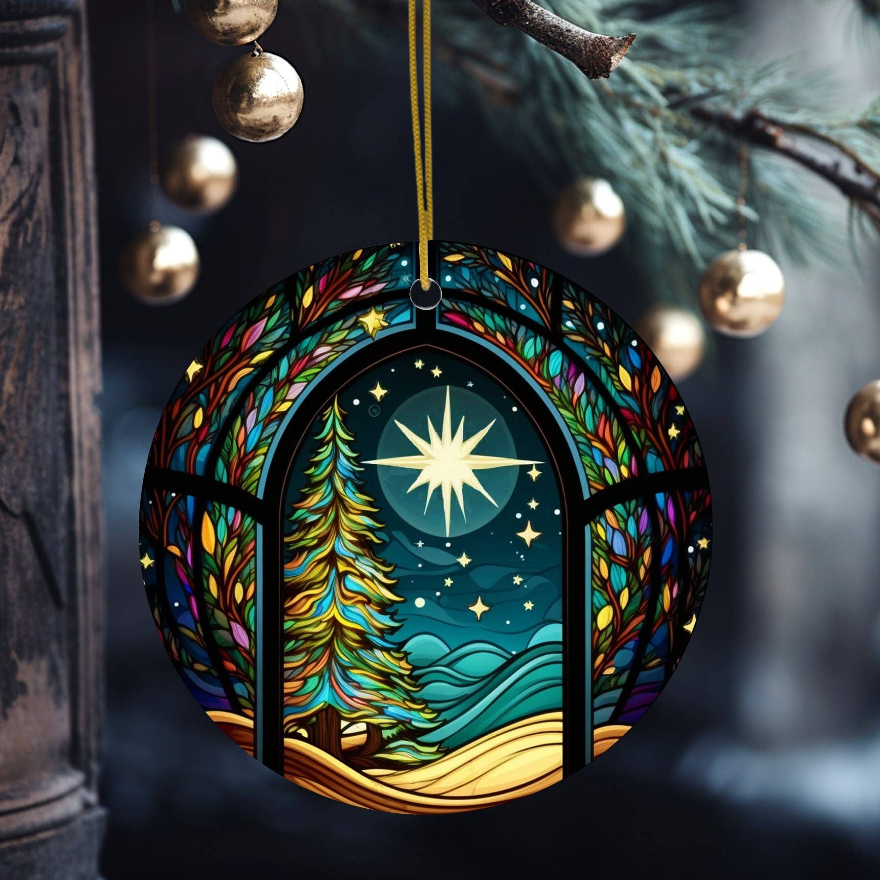 Winter Night Christmas Ceramic Ornament