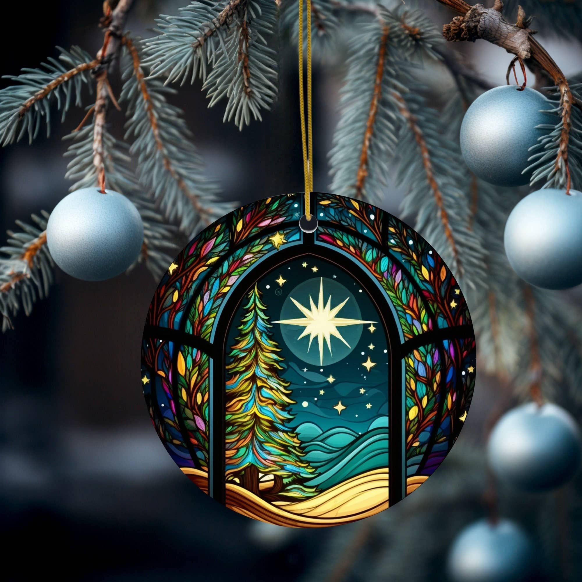 Winter Night Christmas Ceramic Ornament - Thumbnail 2