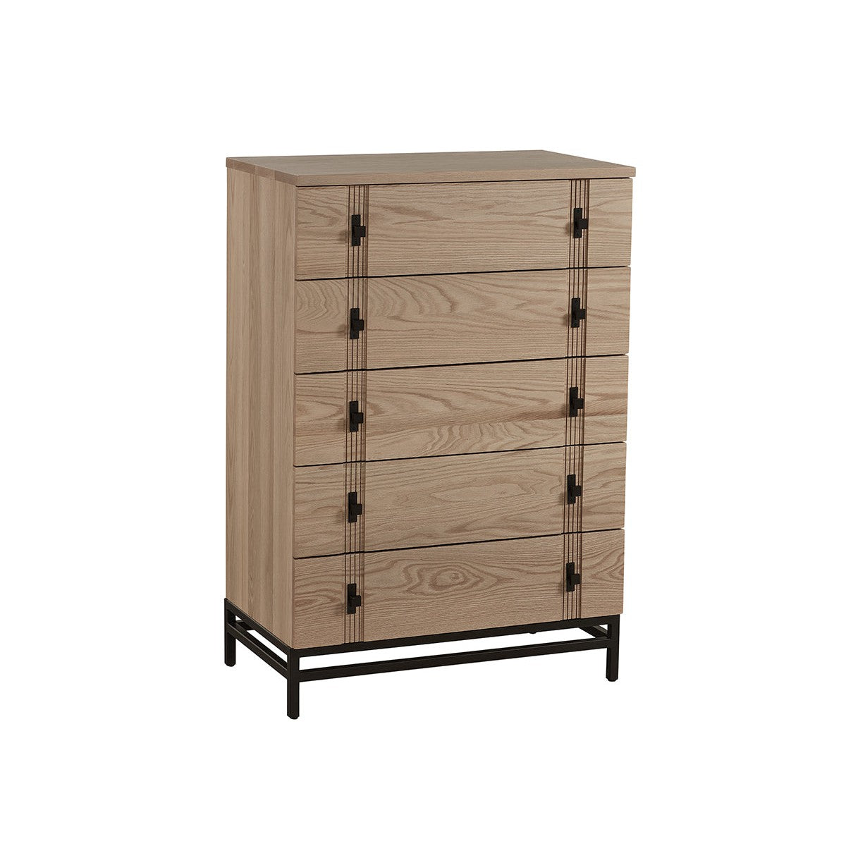 american made amish abshire five drawer chest in oak with metal base