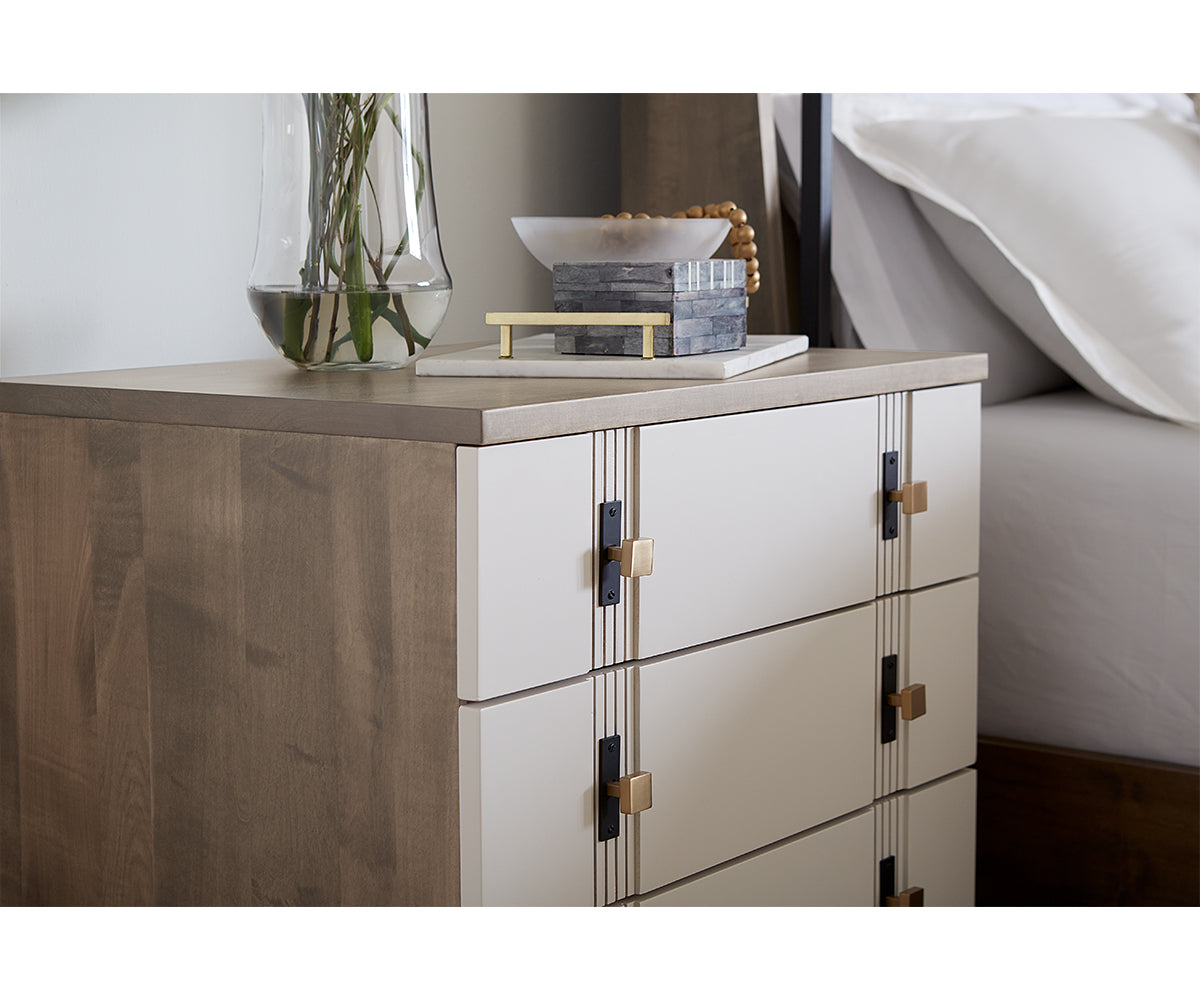 american made amish abshire nightstand shown in brown maple with painted drawer fronts