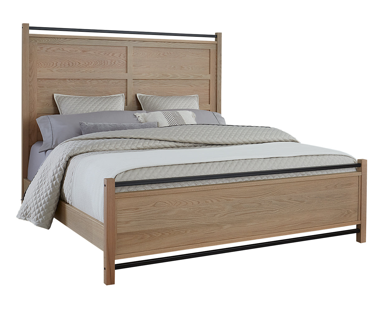 american-made, amish abshire king oak bed with metal accents