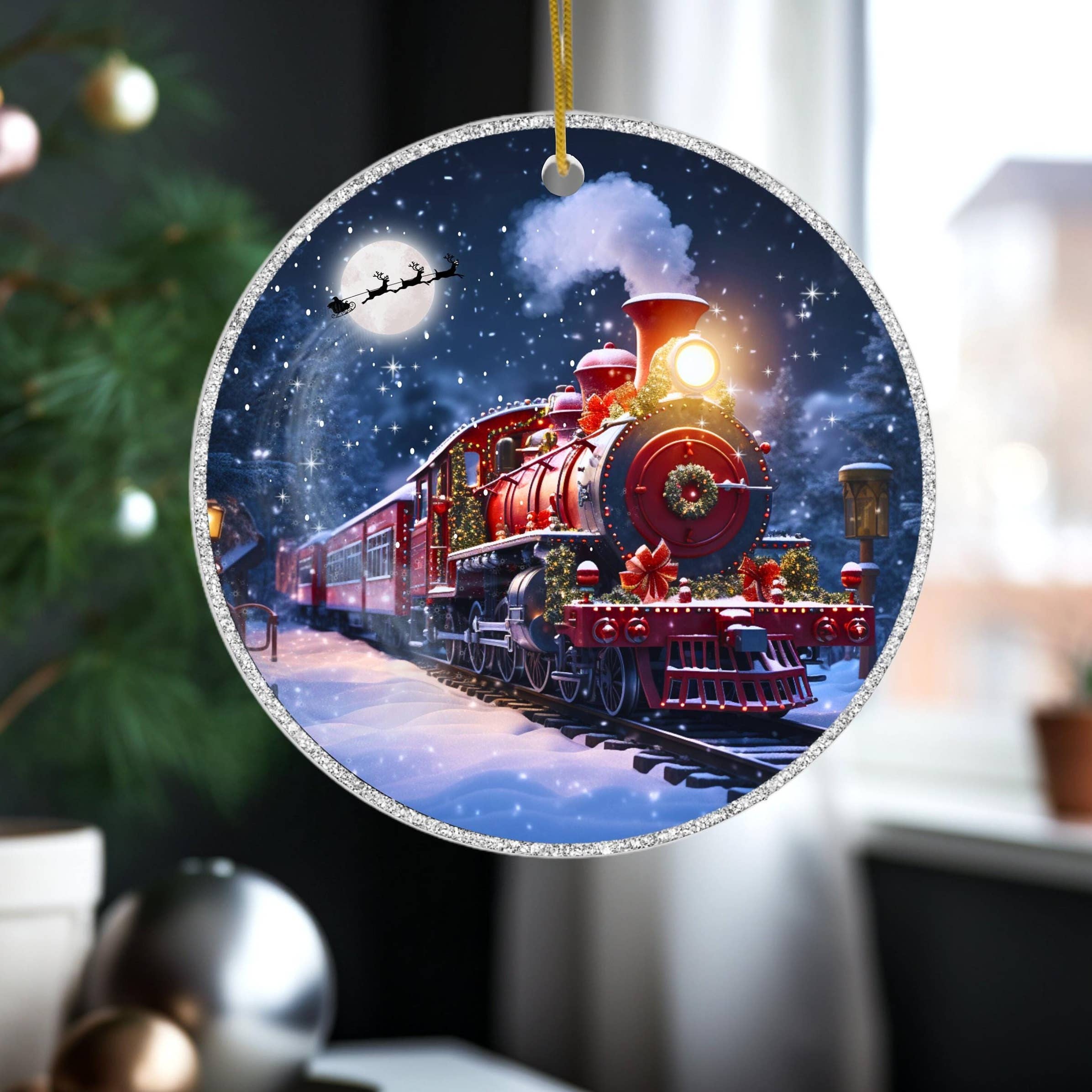 Winter Train Ceramic Ornament