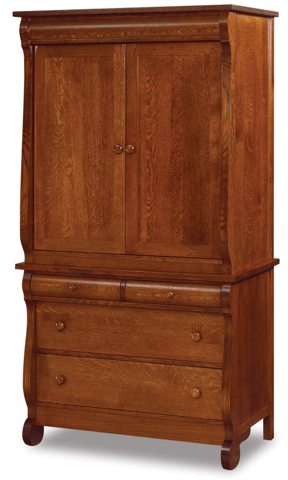 american made amish old classic sleigh four drawer two door armmoire