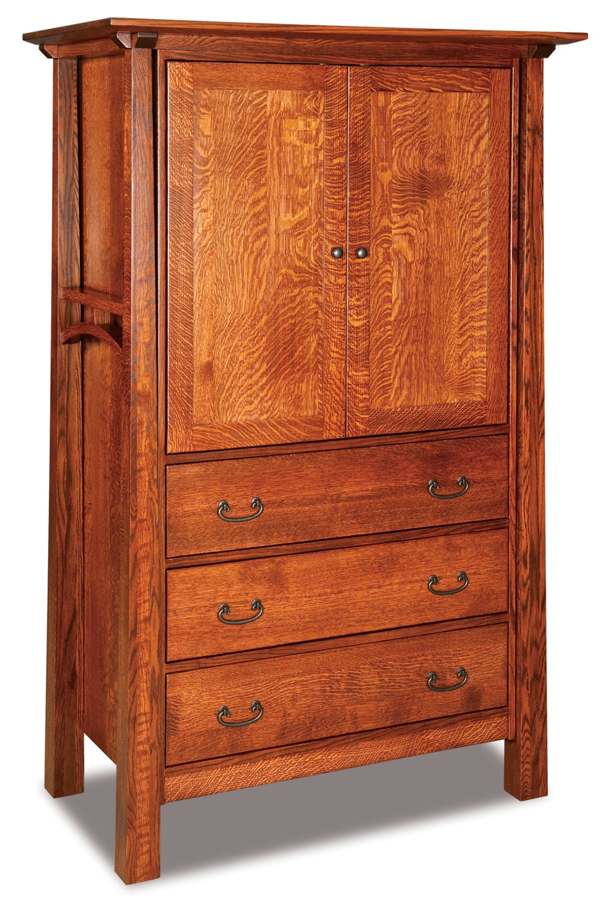 american made amish artesa  armoire shown in quartersawn white oak with michaels cherry stain