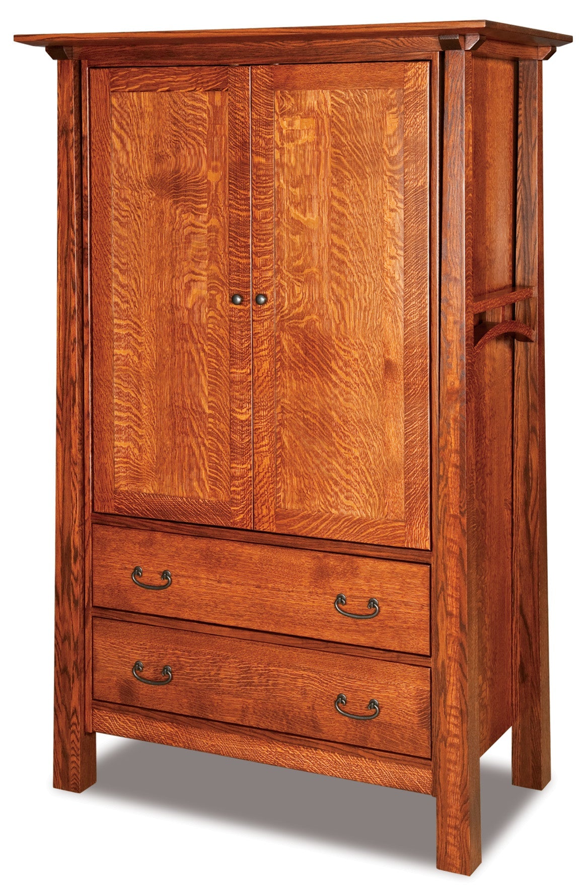 american made amish artesa  armoire shown in quartersawn white oak with michaels cherry stain