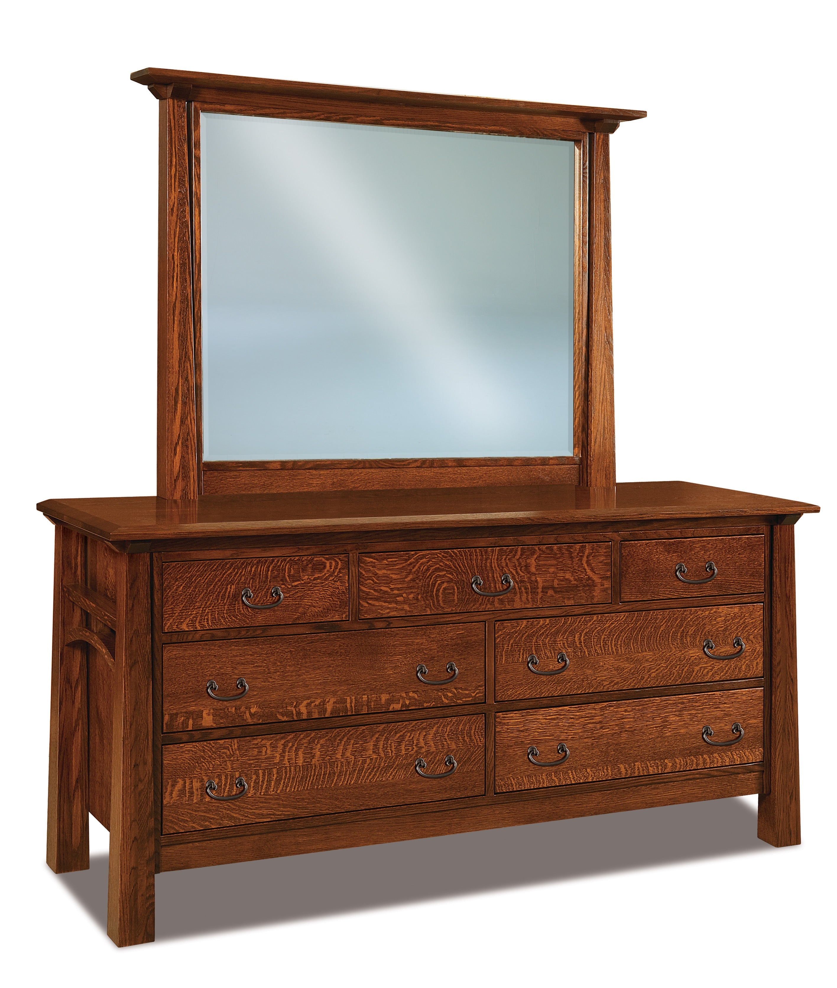 american made amish artesa seven drawer dresser with beveled portrait mirror