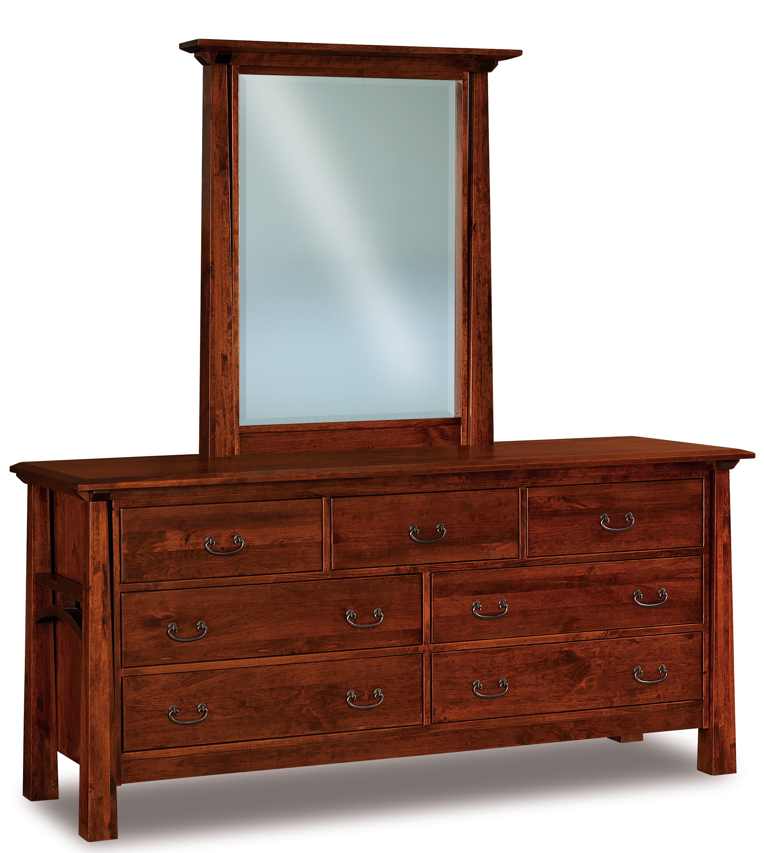 american made amish artesa seven drawer dresser with beveled portrait mirror