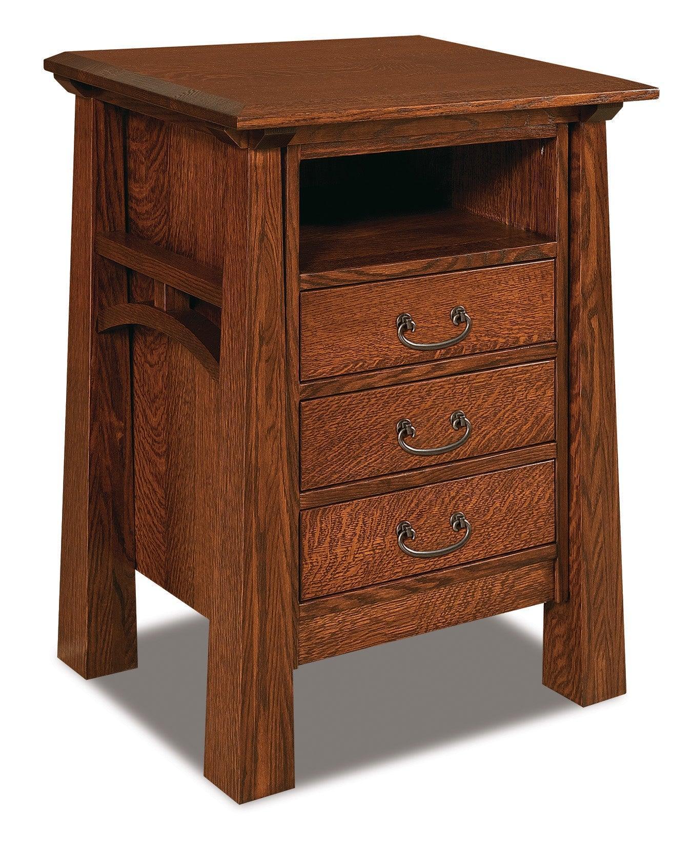 american made amish artesa three drawer nightstand with open shelf