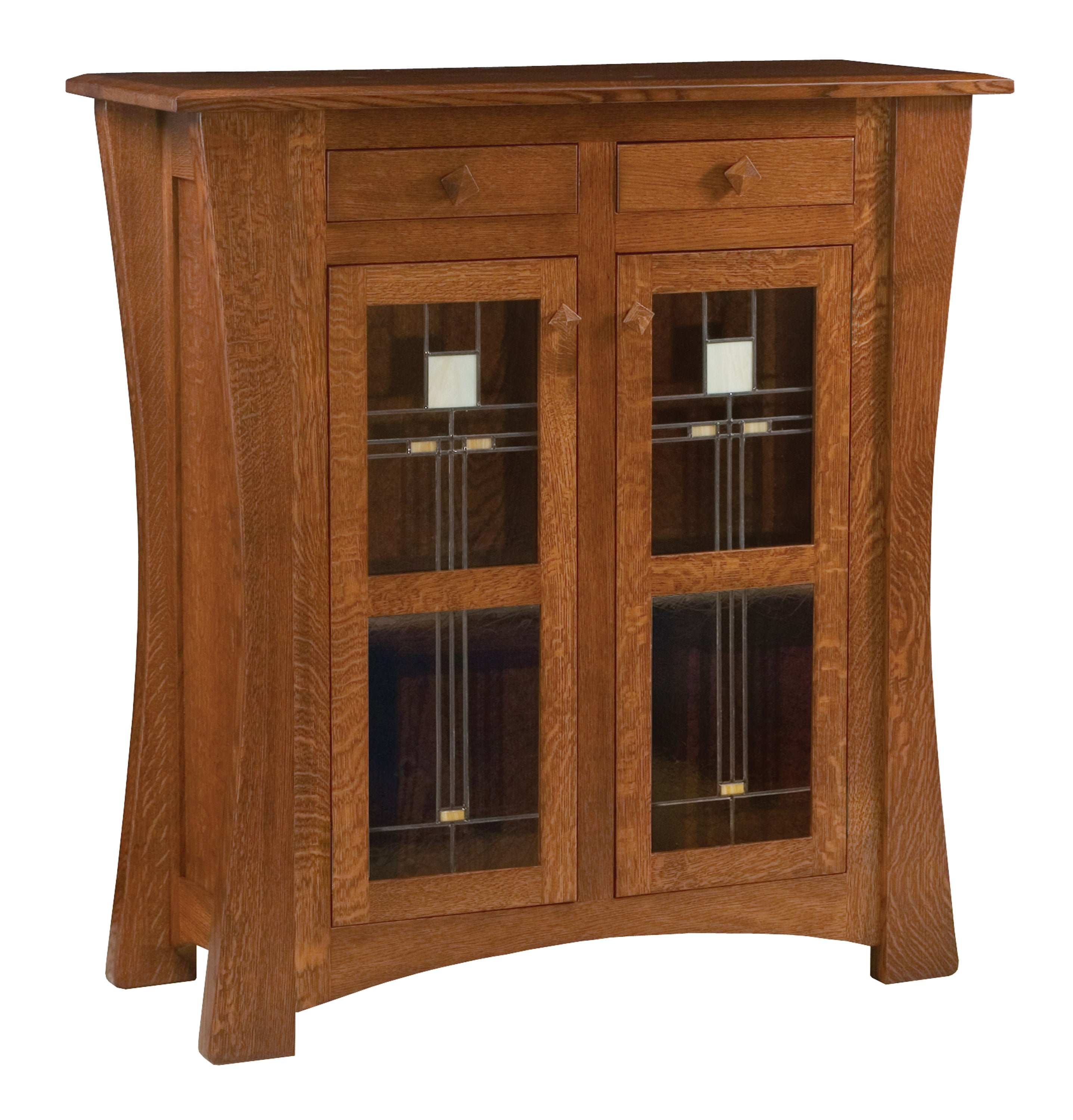 american made amish arts and crafts cabinet with leaded glass doors