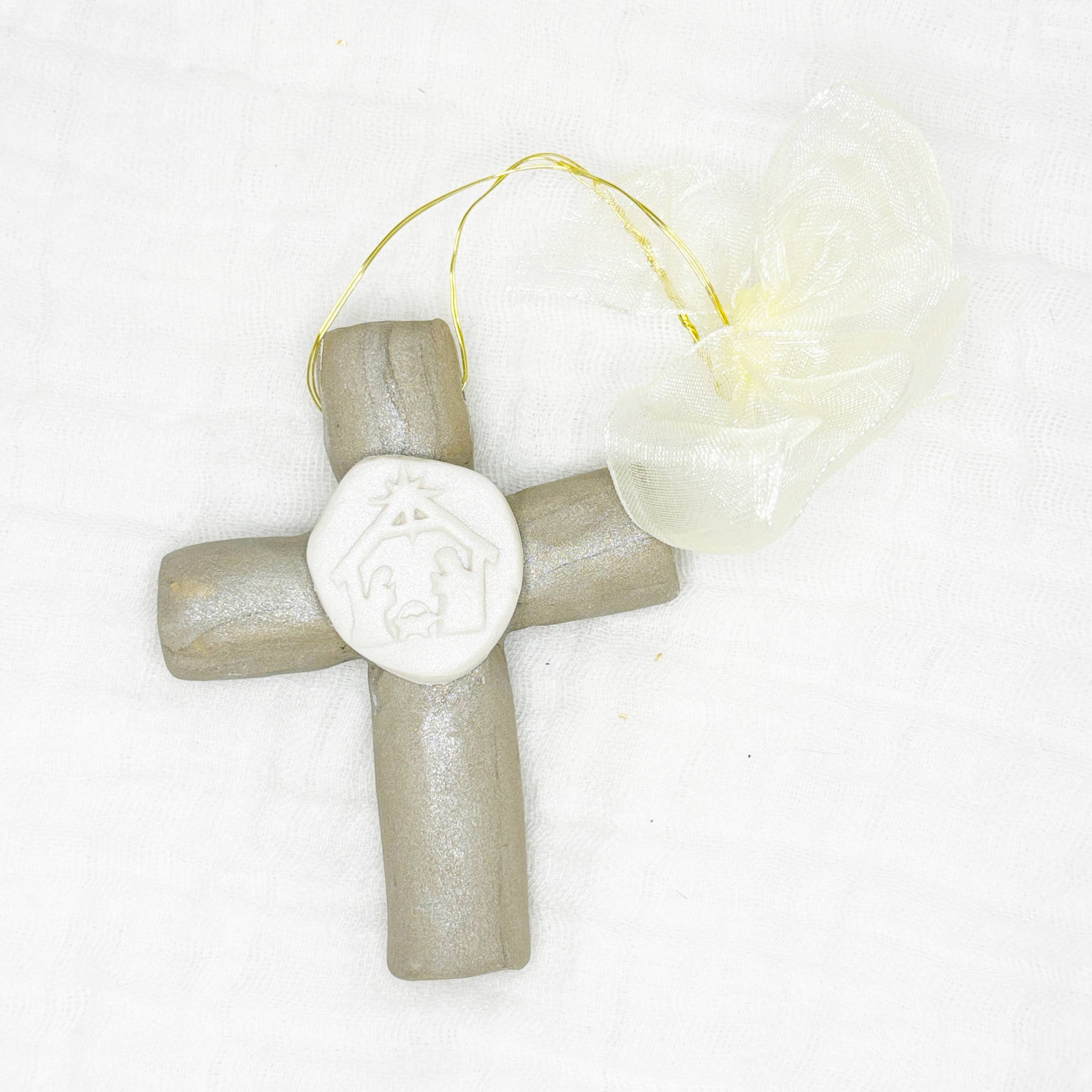 Nativity Prayer Cross Ornament