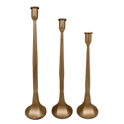 Gold Cast Iron Taper Candle Holders, Set of 3