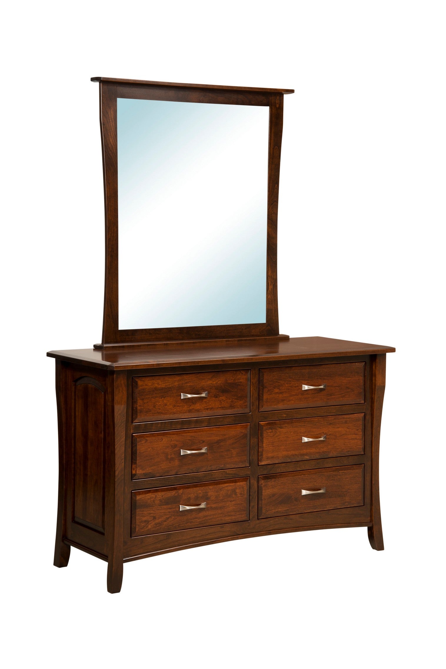 berkley six drawer dresser in sap cherry wood with rich tobacco stain and mirror